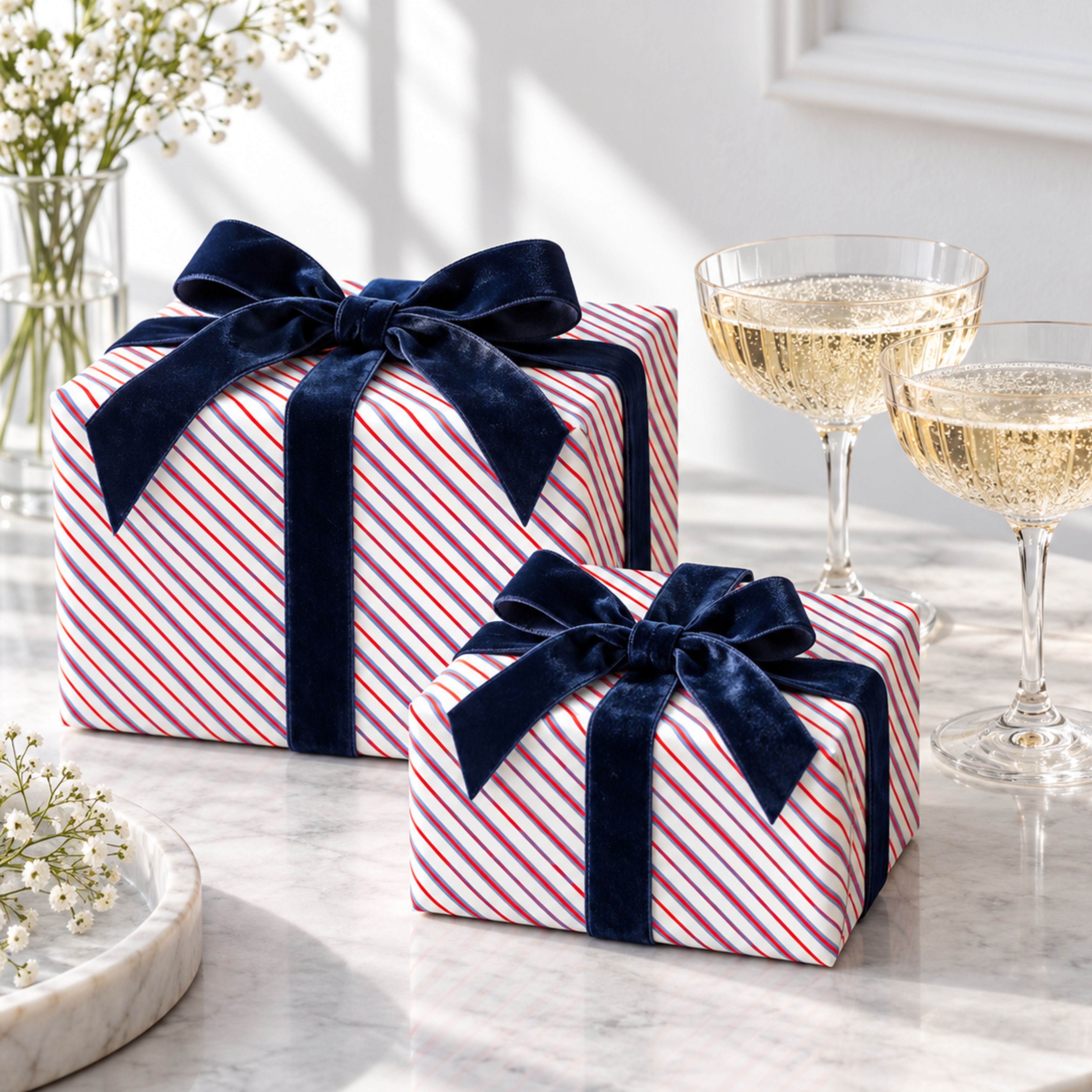 Red & Blue Stripe Wrapping Paper | Large 50 × 85cm Sheets | 140gsm | Matching Gift Tags