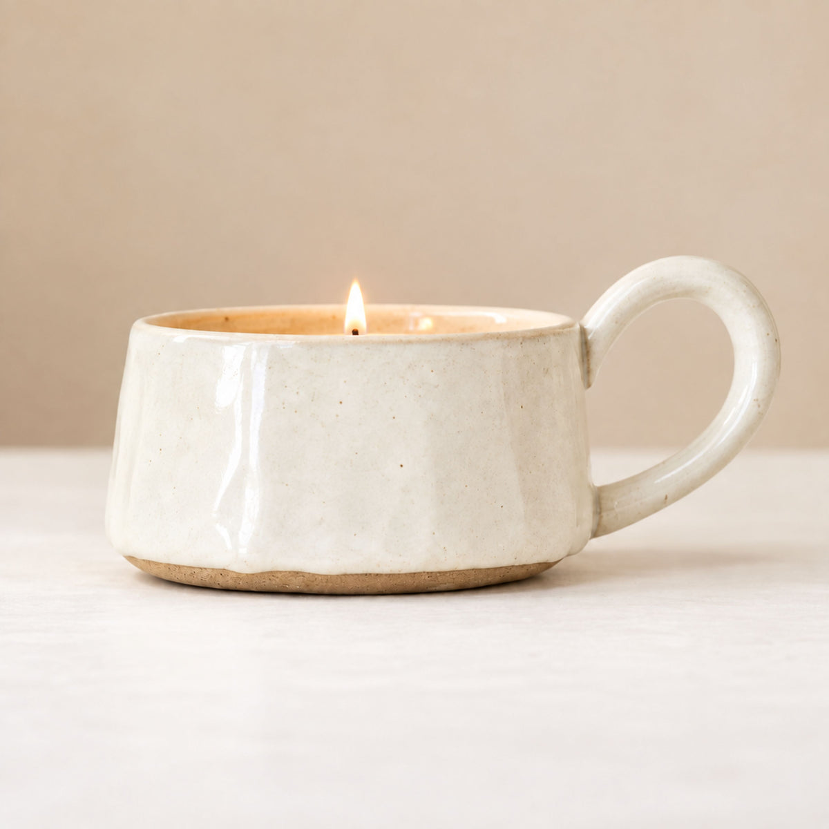 Ceramic Glazed Tea Light Holder with a Handle