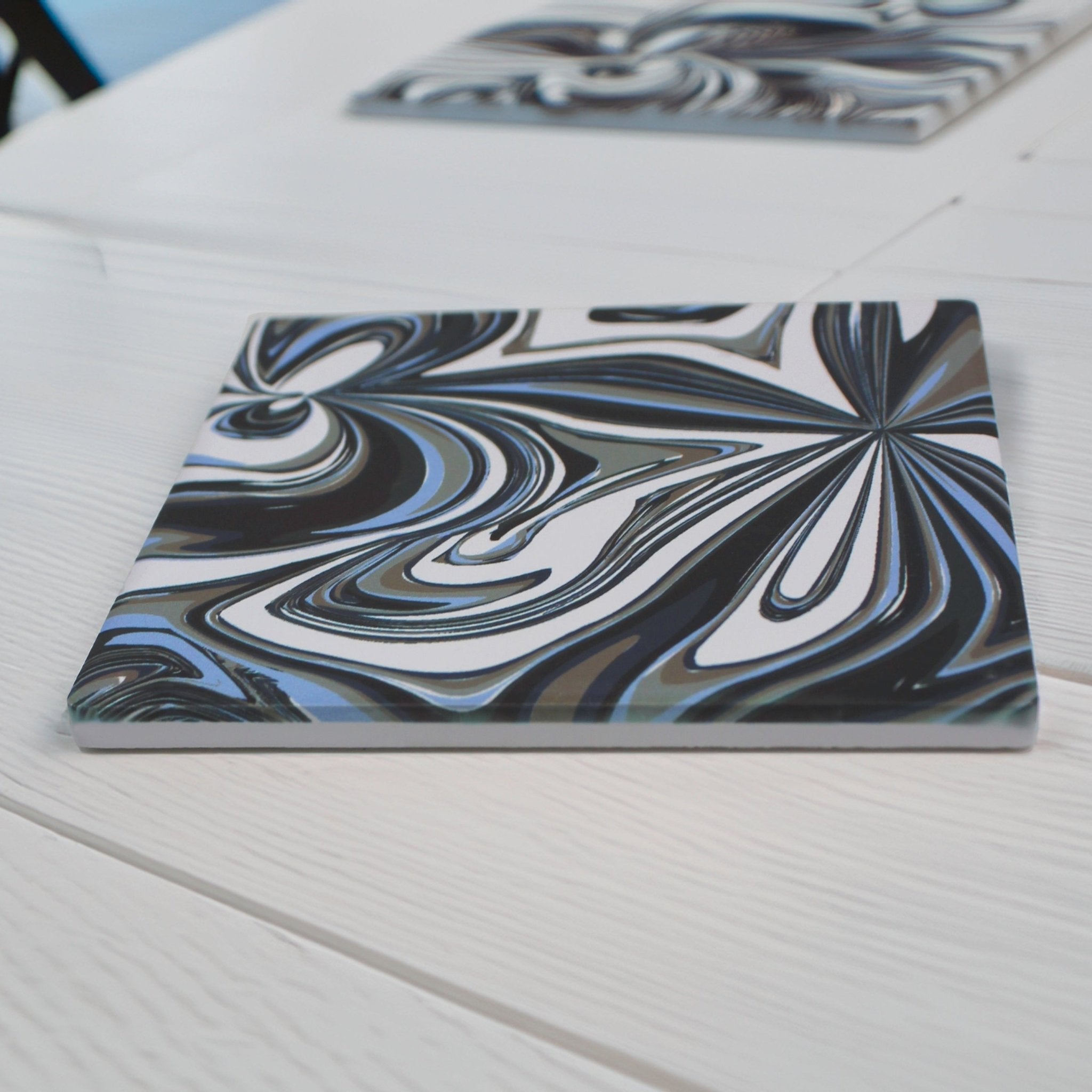 Abstract Blue & Black Swirl Ceramic Coaster - Mac and Lilly