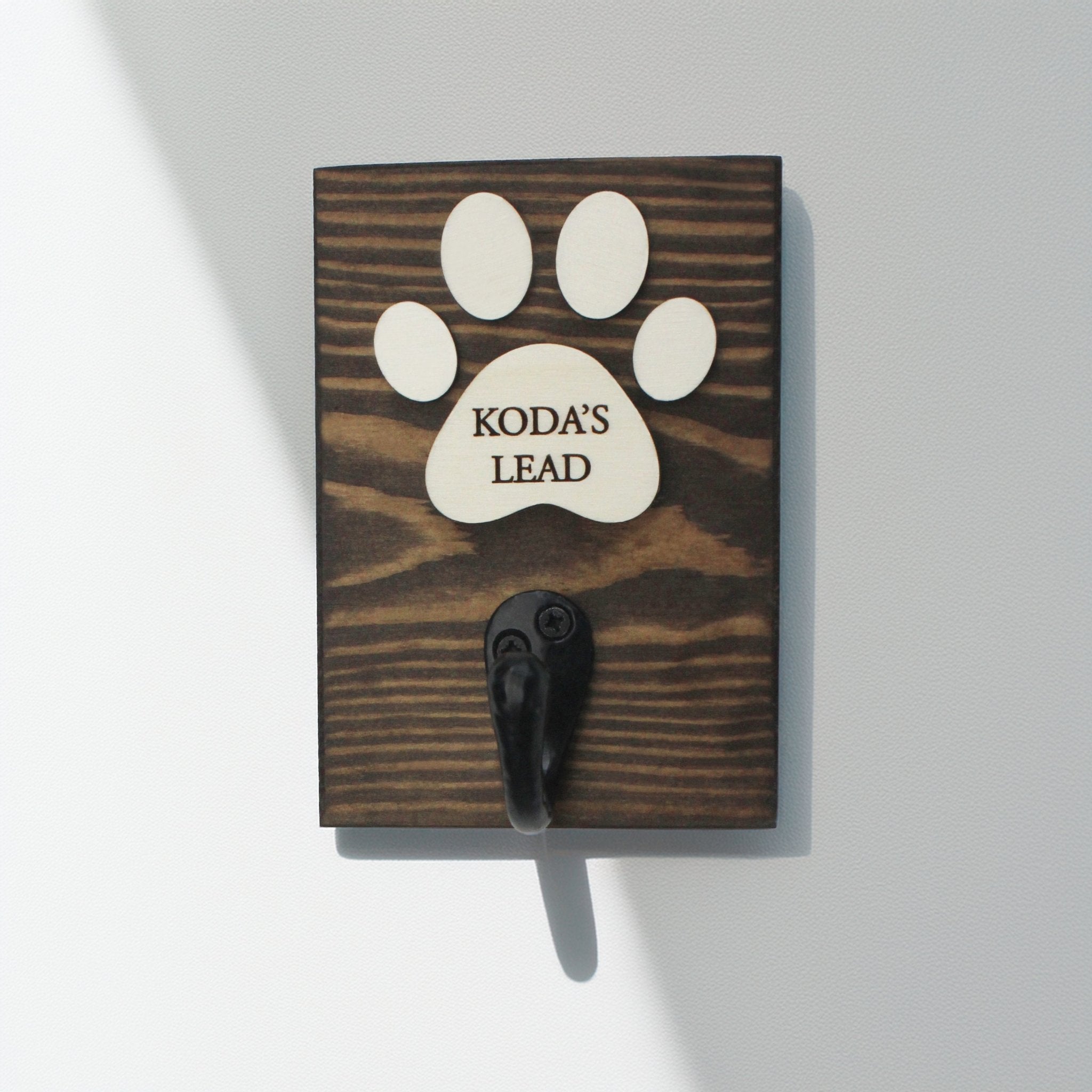 Personalised Single Dog Lead Hook Sign with Engraved Paw - Mac and Lilly