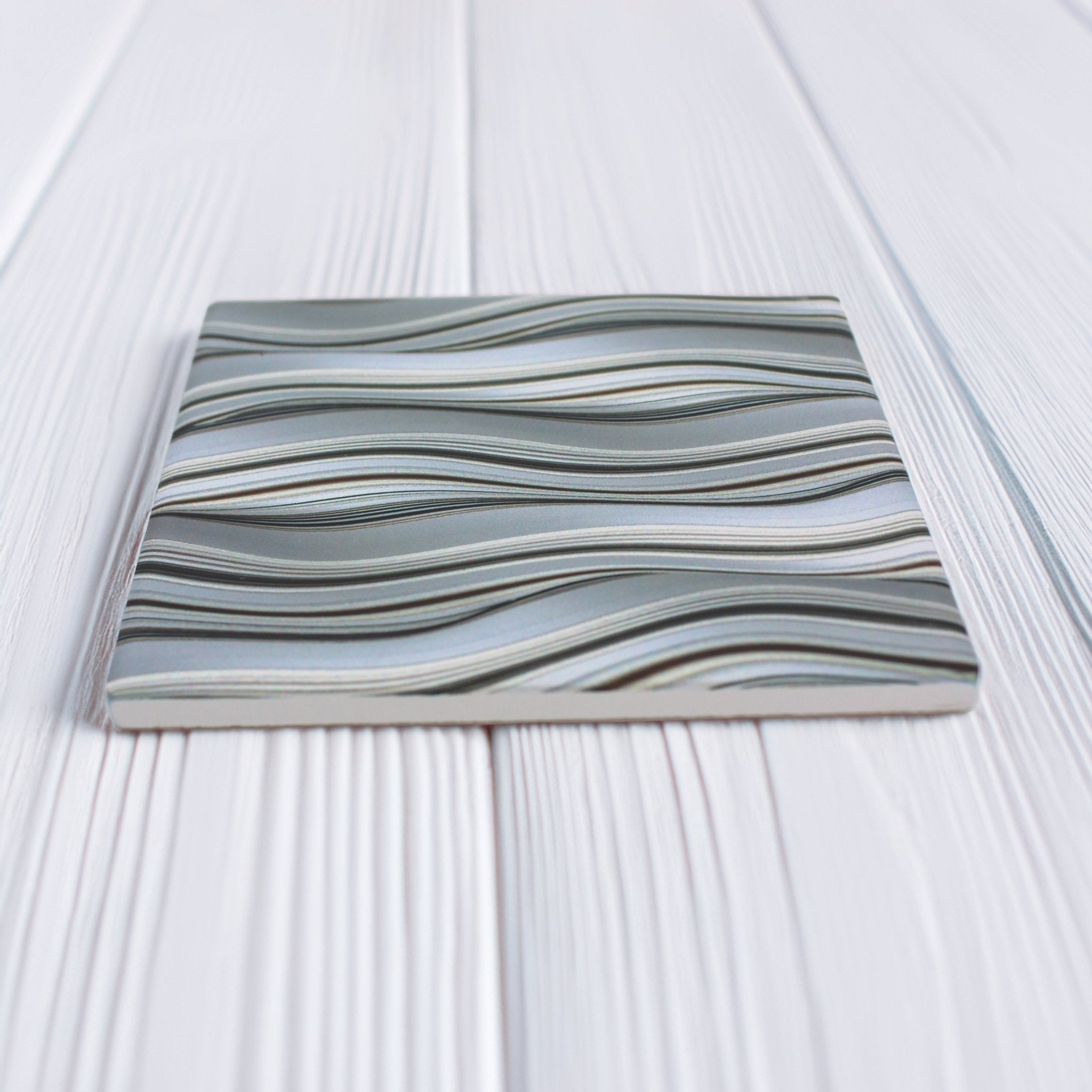 Grey Waves Pattern Ceramic Coaster - Mac and Lilly