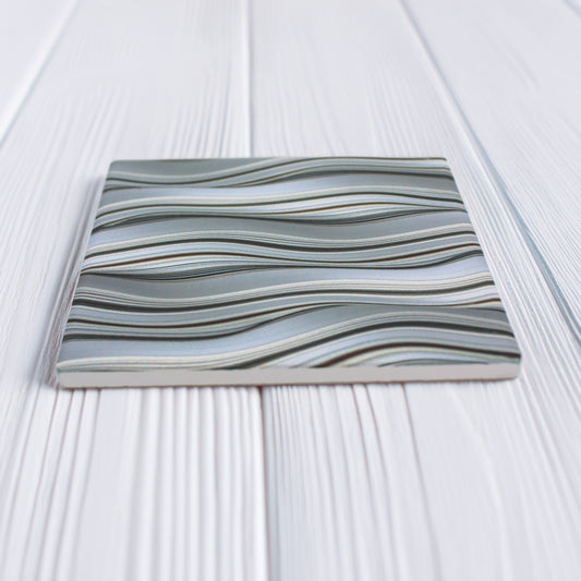 Grey Waves Pattern Ceramic Coaster