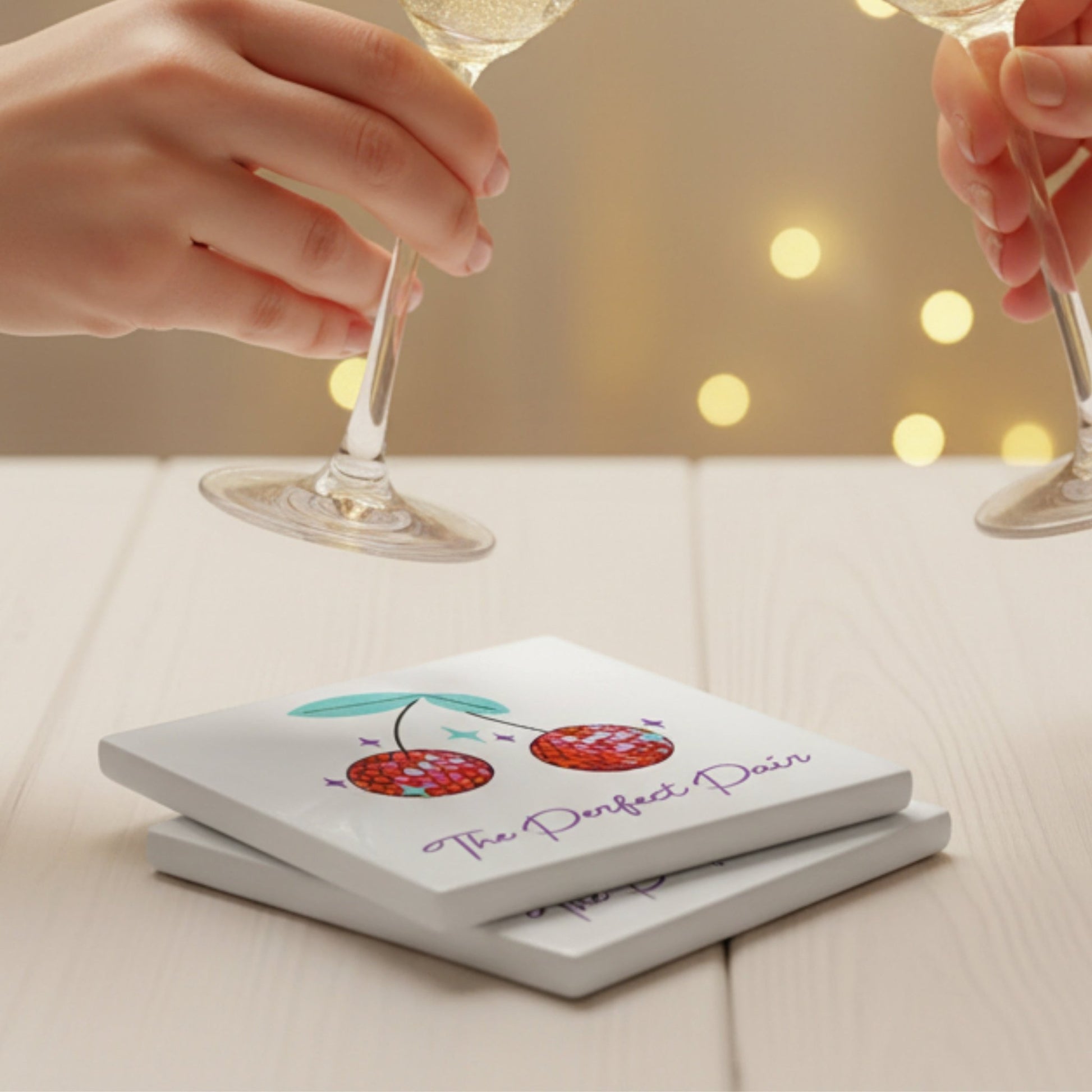 Personalised Disco Cherry Ceramic Coaster – Set of 2 or 4 - Mac and Lilly