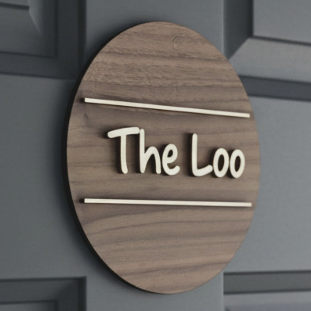 Personalised Round Door Plaque – Walnut or Oak Veneer - Mac and Lilly