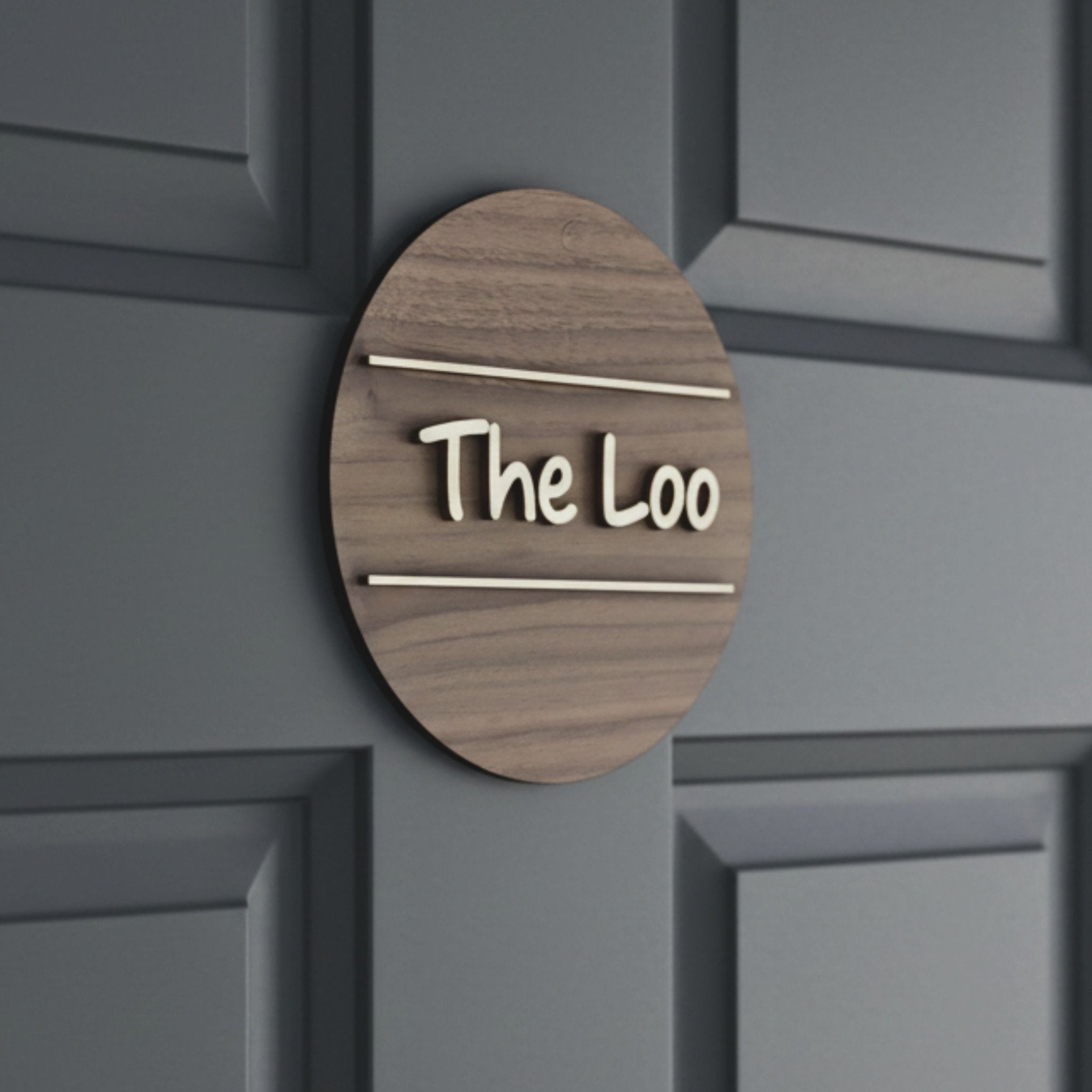 Personalised Round Door Plaque – Walnut or Oak Veneer - Mac and Lilly
