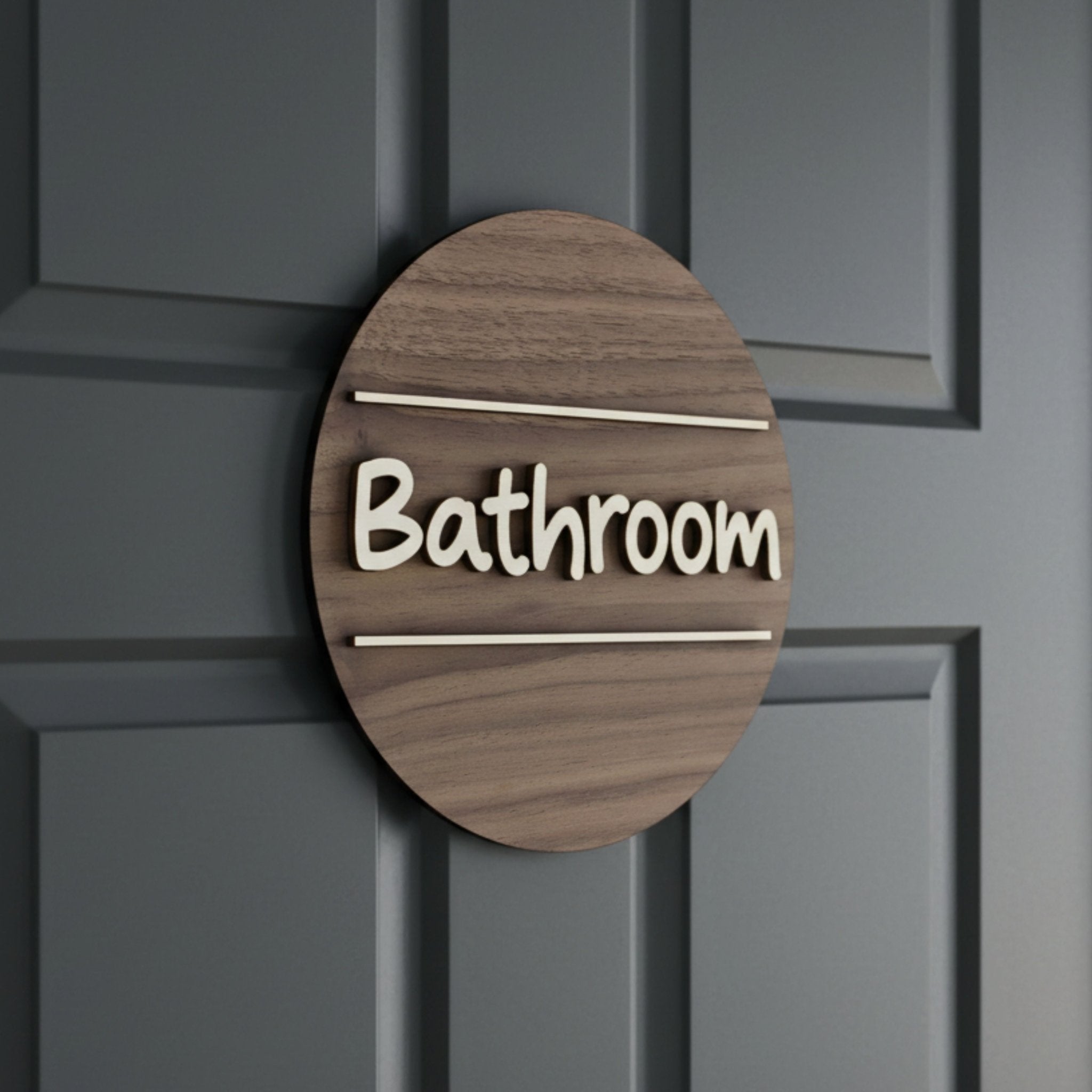 Personalised Round Door Plaque – Walnut or Oak Veneer - Mac and Lilly