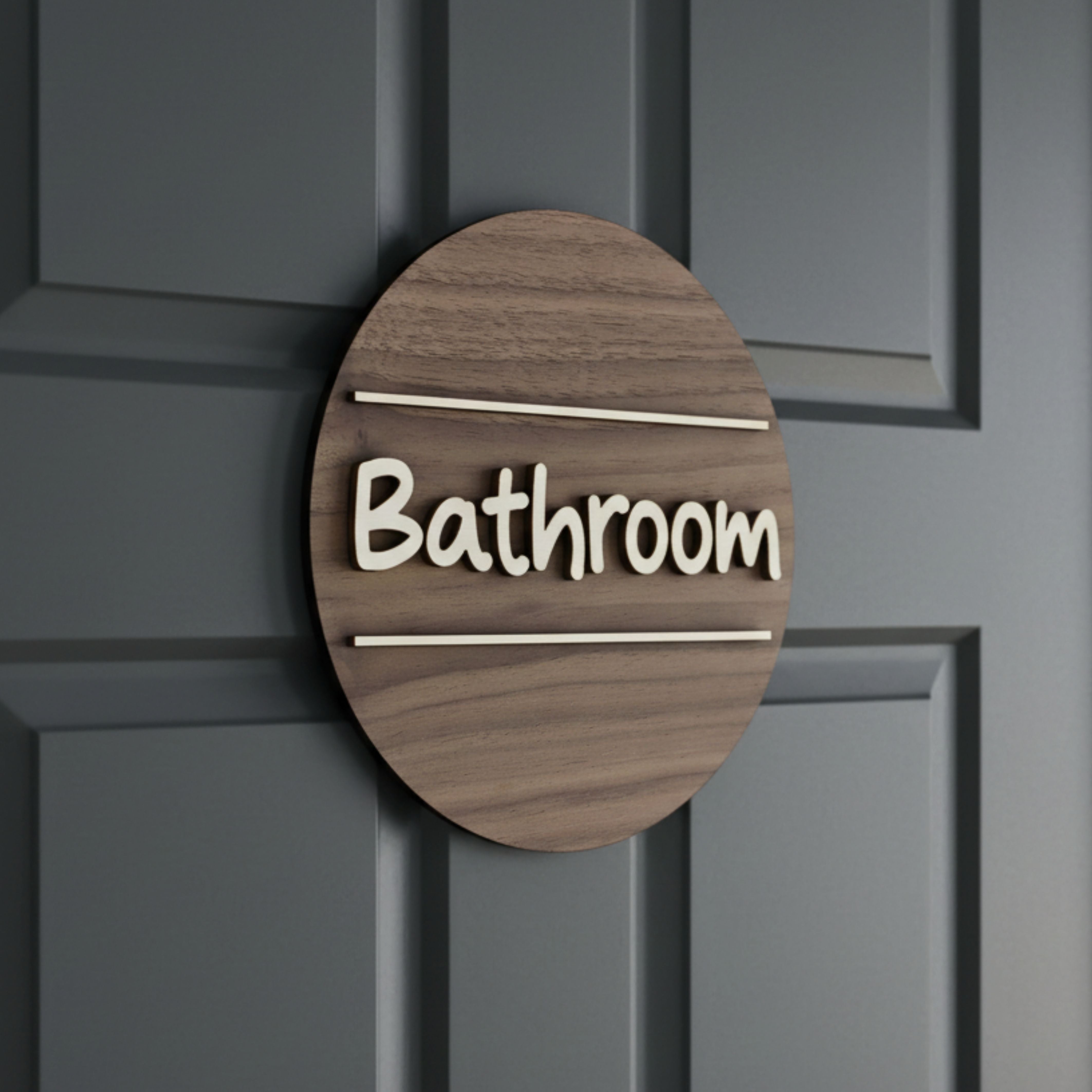 Personalised Round Door Plaque – Walnut or Oak Veneer