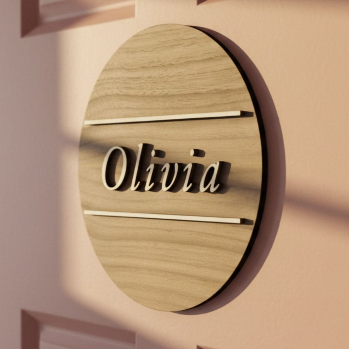 Personalised Round Door Plaque – Walnut or Oak Veneer - Mac and Lilly