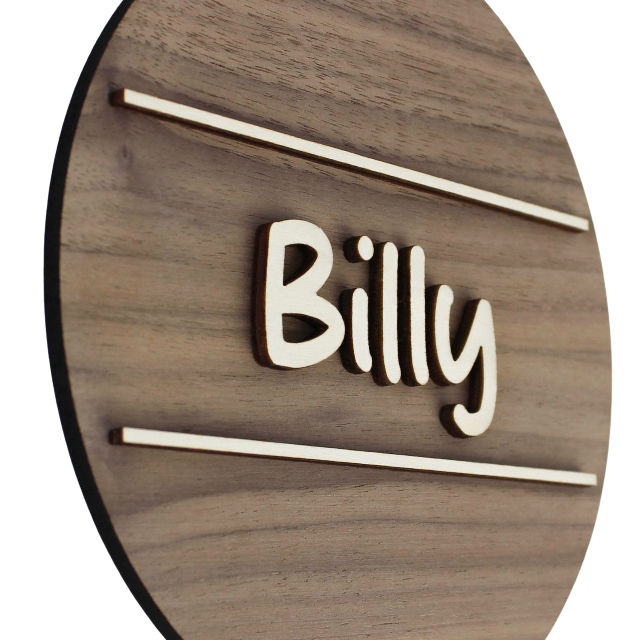 Personalised Round Door Plaque – Walnut or Oak Veneer - Mac and Lilly