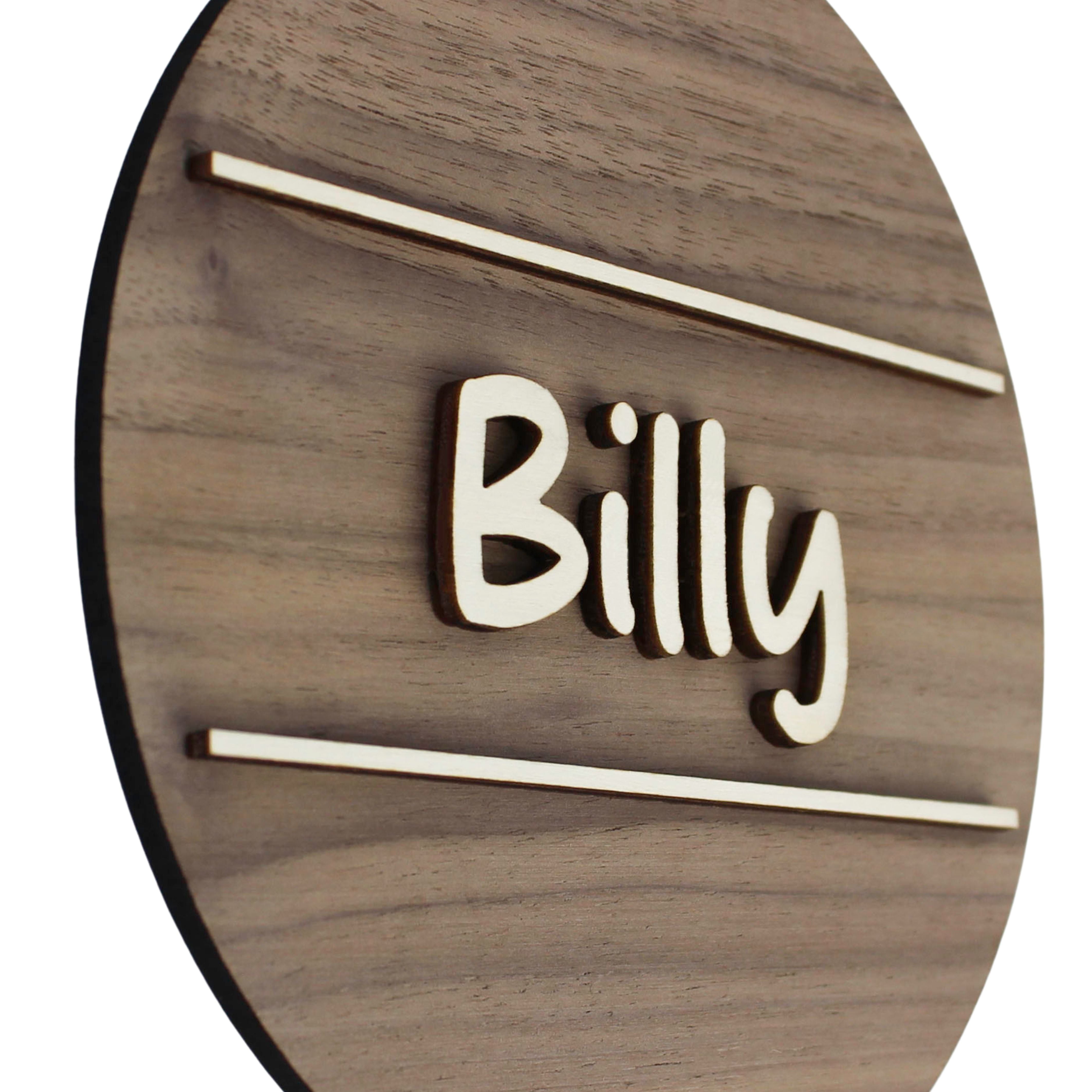 Personalised Round Door Plaque – Walnut or Oak Veneer