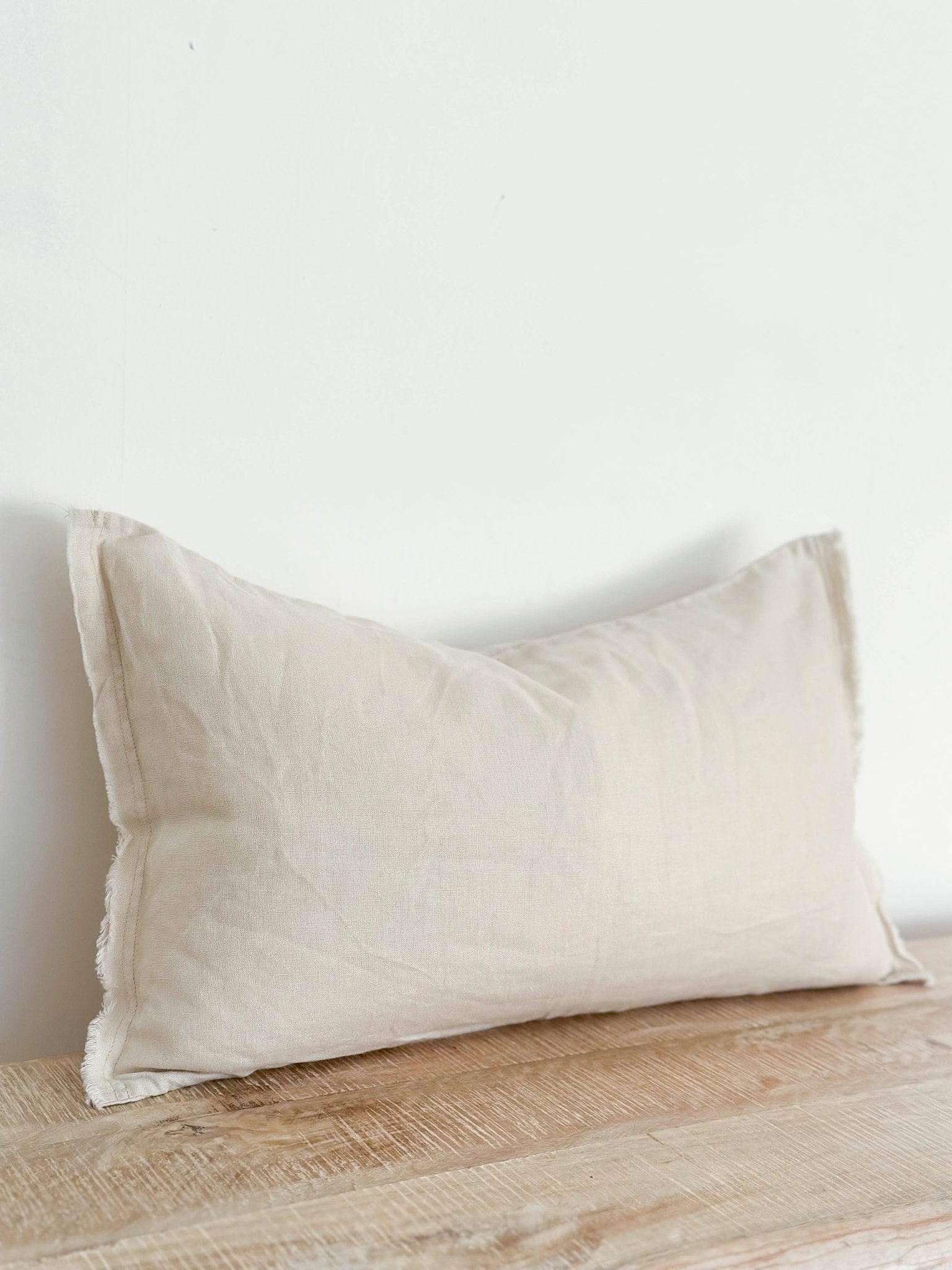 Stone Linen Cushion Cover, Frayed Edge (50 x 30cm) - Mac and Lilly