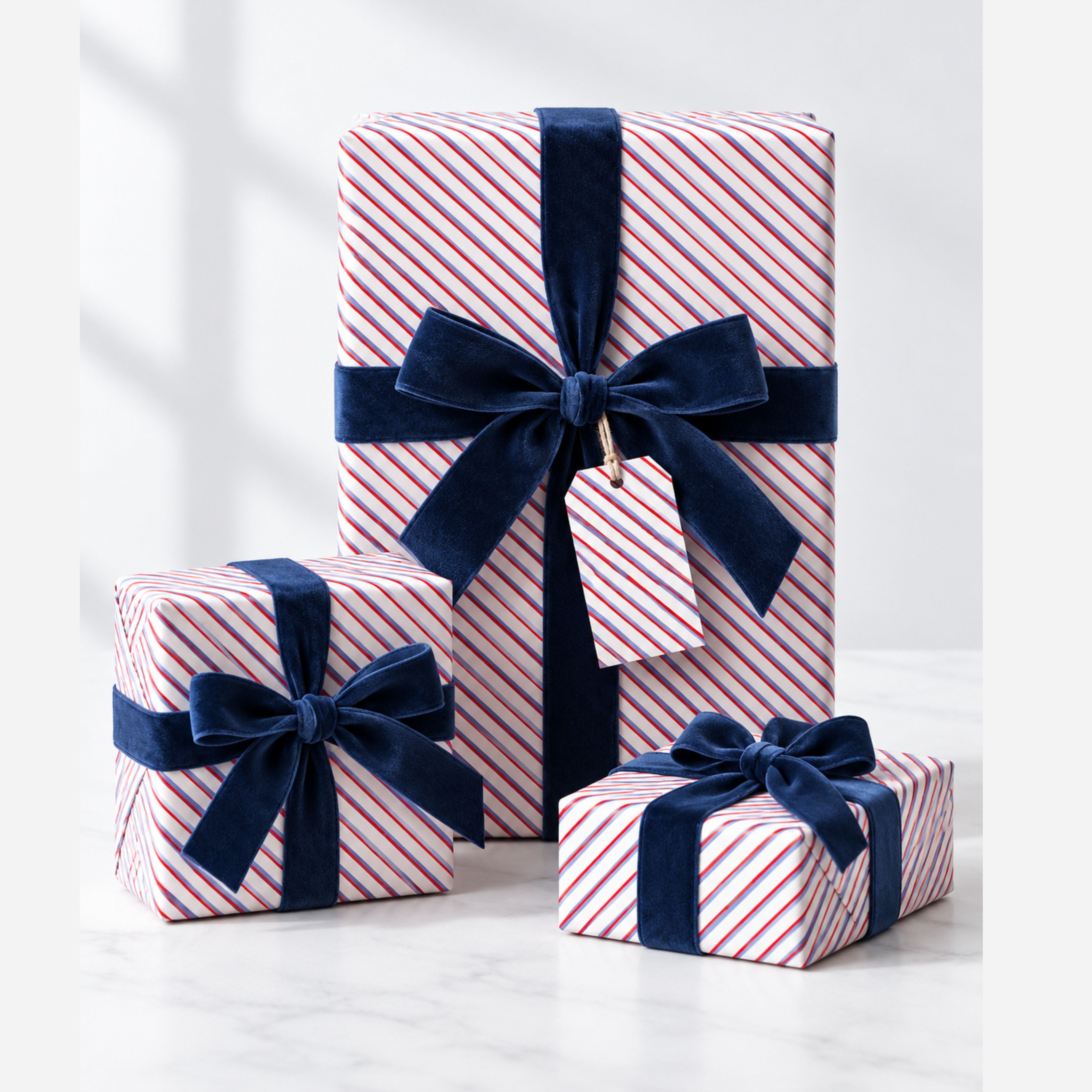 Red & Blue Stripe Wrapping Paper | Large 50 × 85cm Sheets | 140gsm | Matching Gift Tags