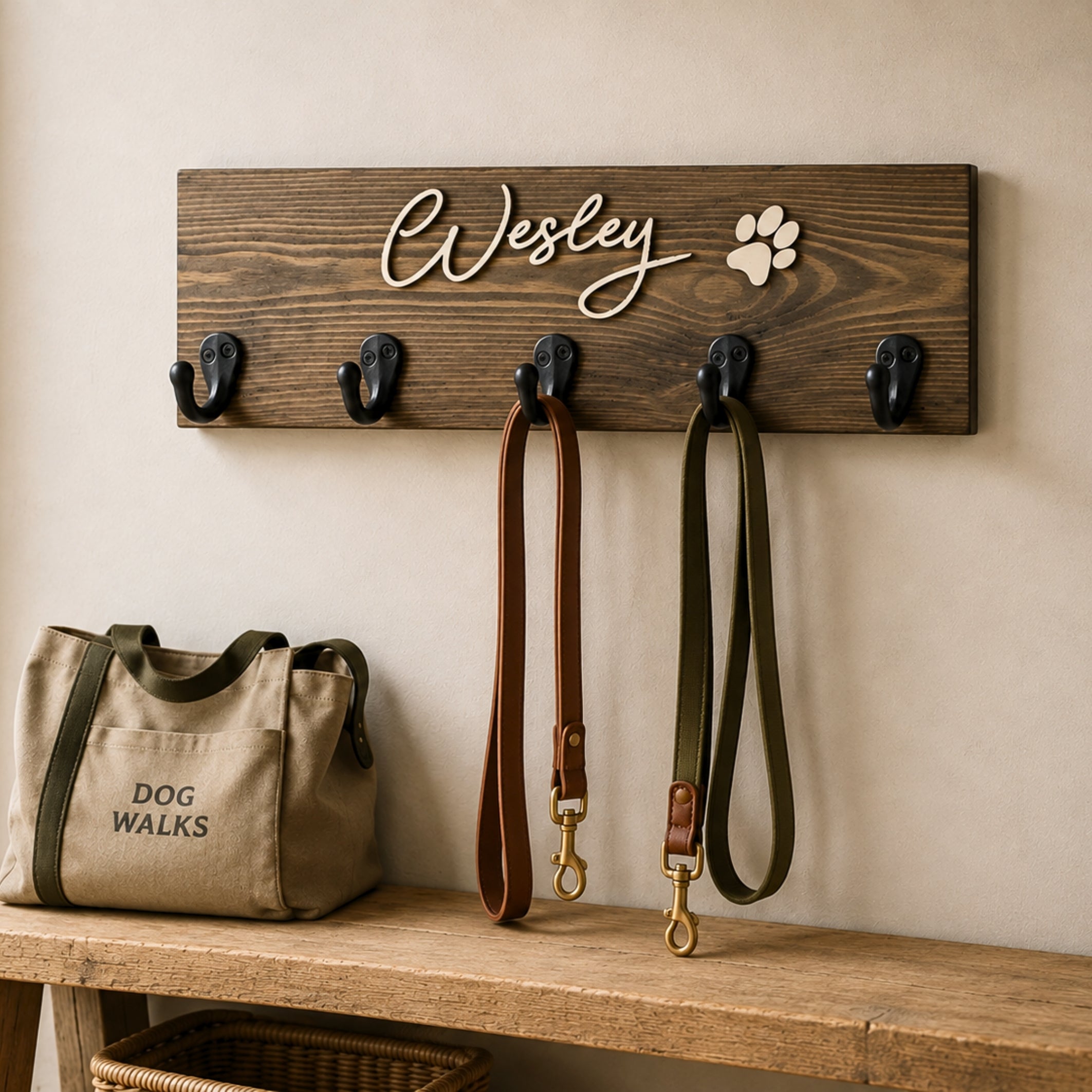 Personalised Dog Name Lead Holder | Raised Lettering