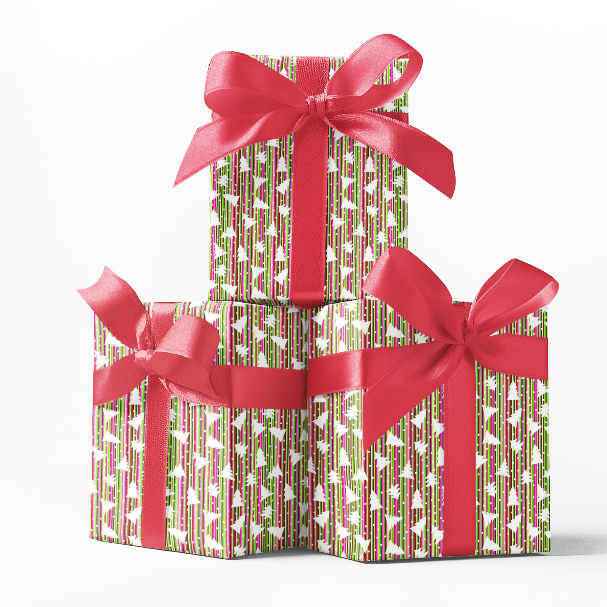Festive Stripe Christmas Tree Gift Wrapping Paper