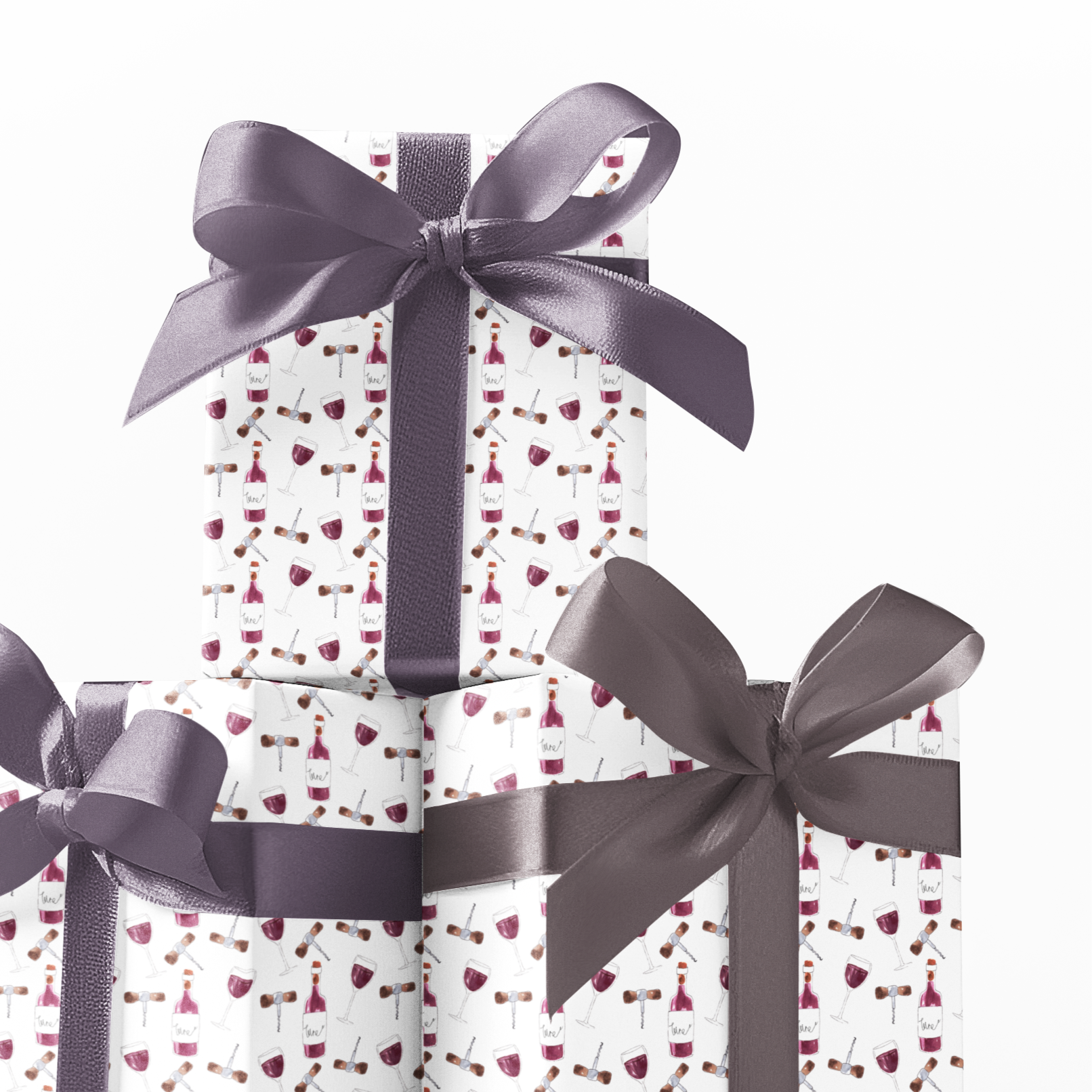wine bottles and glasses themed gift wrap