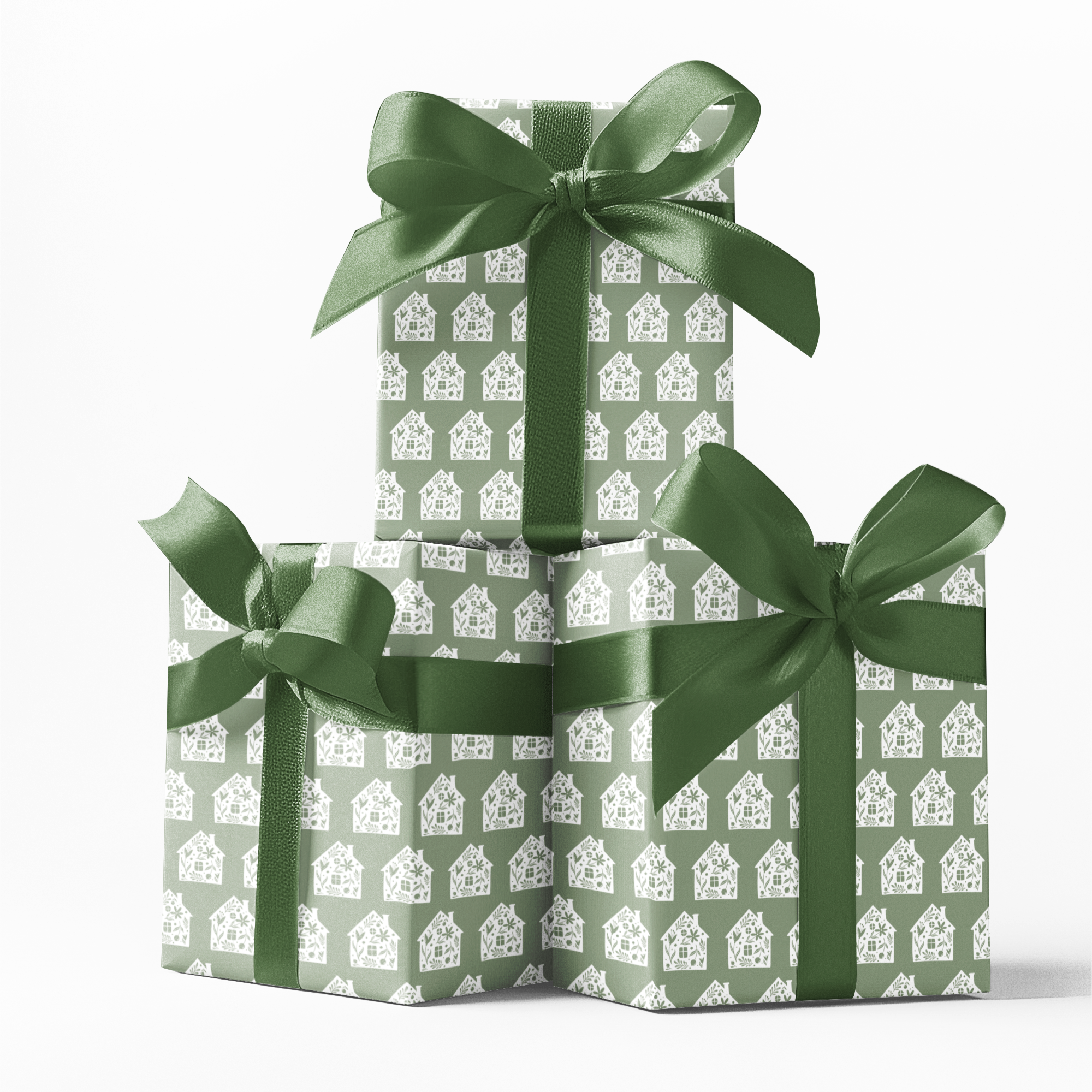 house themed gift wrapping paper in green 