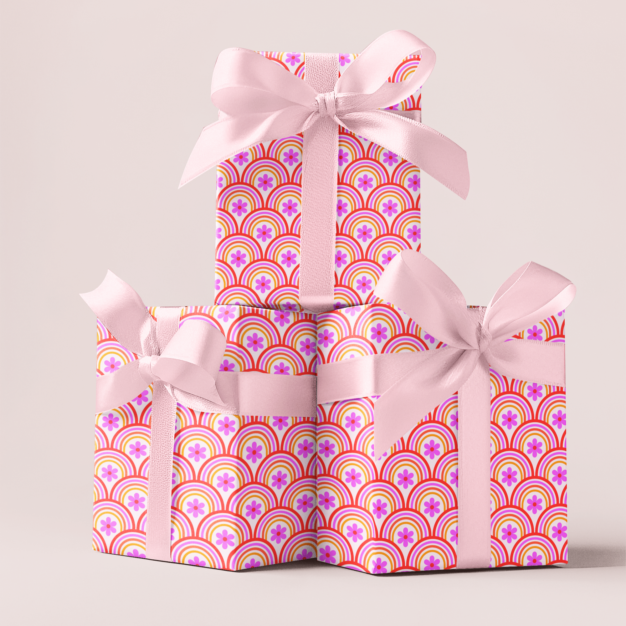 Retro funky orange and pink gift wrapping paper
