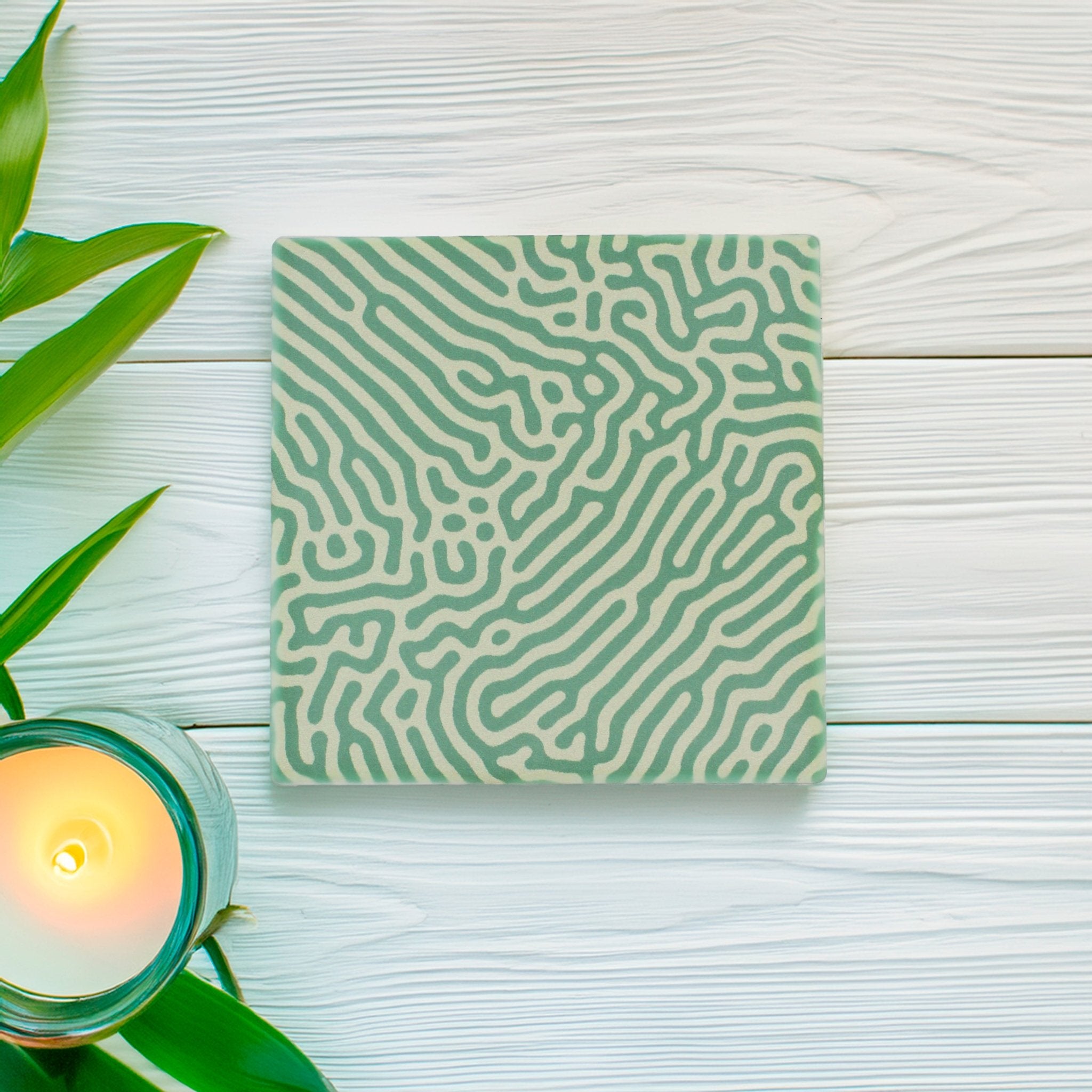 Abstract Green Pattern Ceramic Coaster - Mac and Lilly