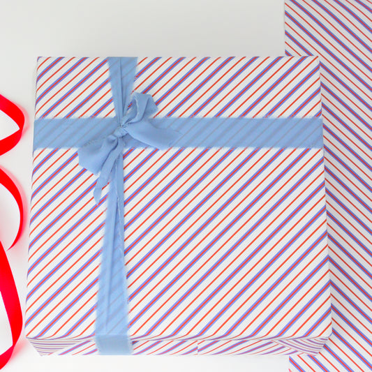 Blue and Red Striped Wrapping Paper – Luxury and Sustainability Combined