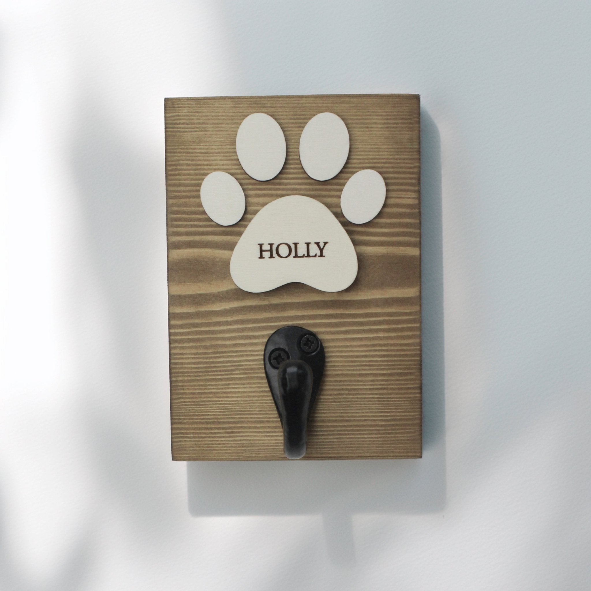 Personalised Single Dog Lead Hook Sign with Engraved Paw - Mac and Lilly