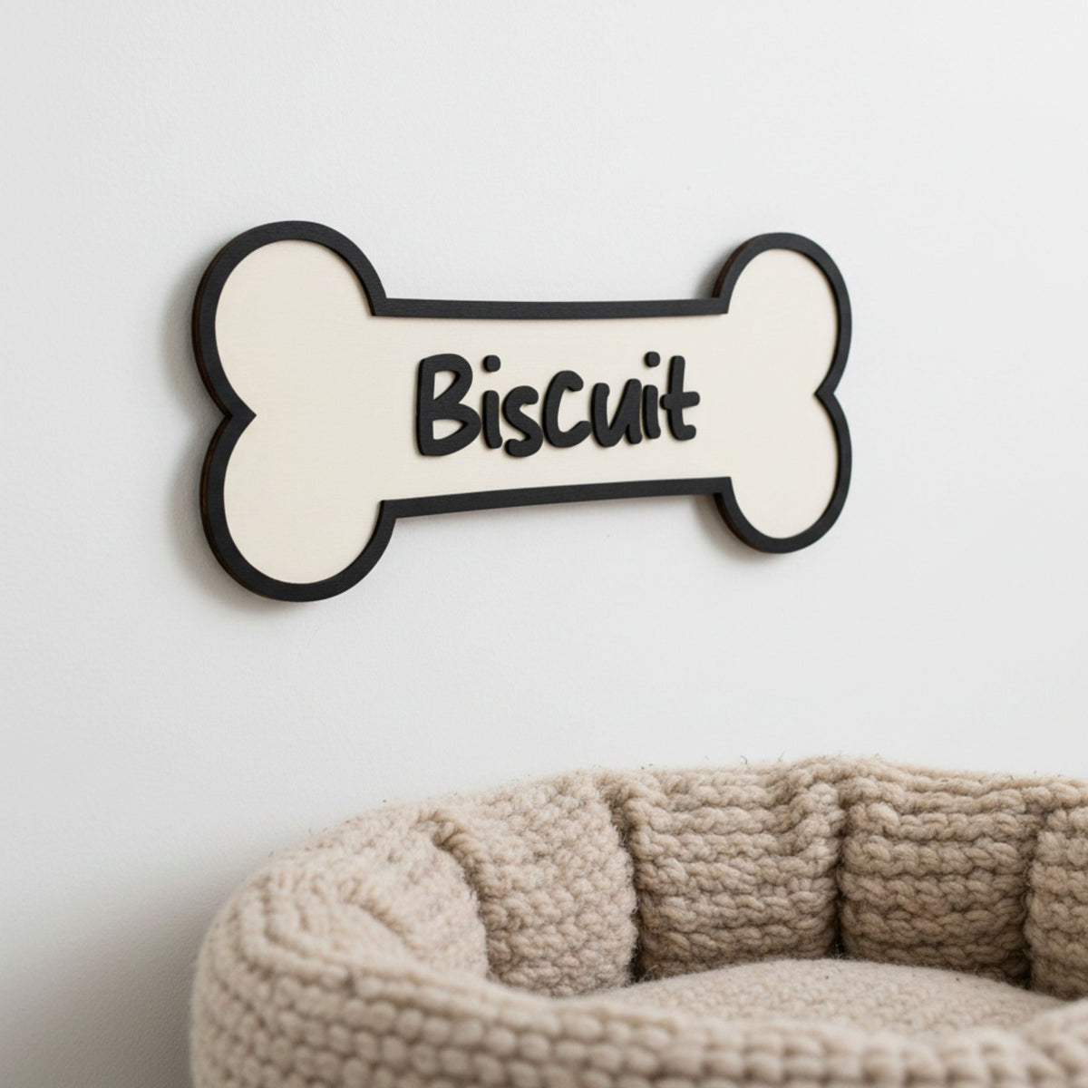 Personalised Dog Name Sign | Bone Shape (Wall or Crate) - Mac and Lilly