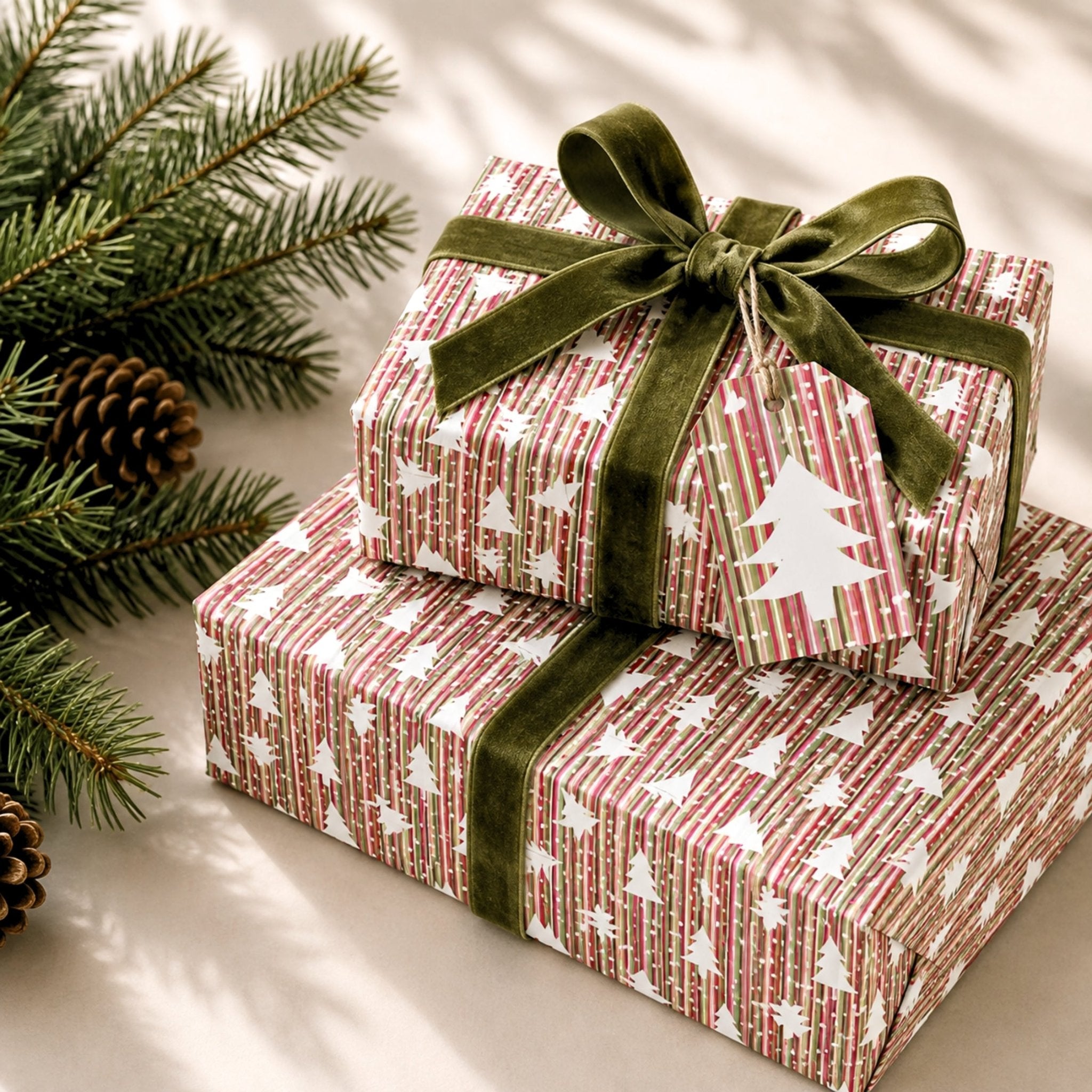 Festive Stripe Christmas Tree Gift Wrapping Paper - Mac and Lilly