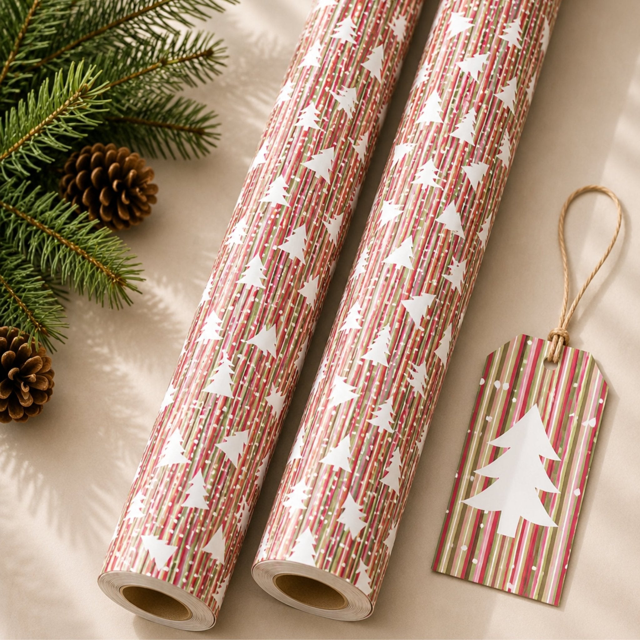 Festive Stripe Christmas Tree Gift Wrapping Paper - Mac and Lilly