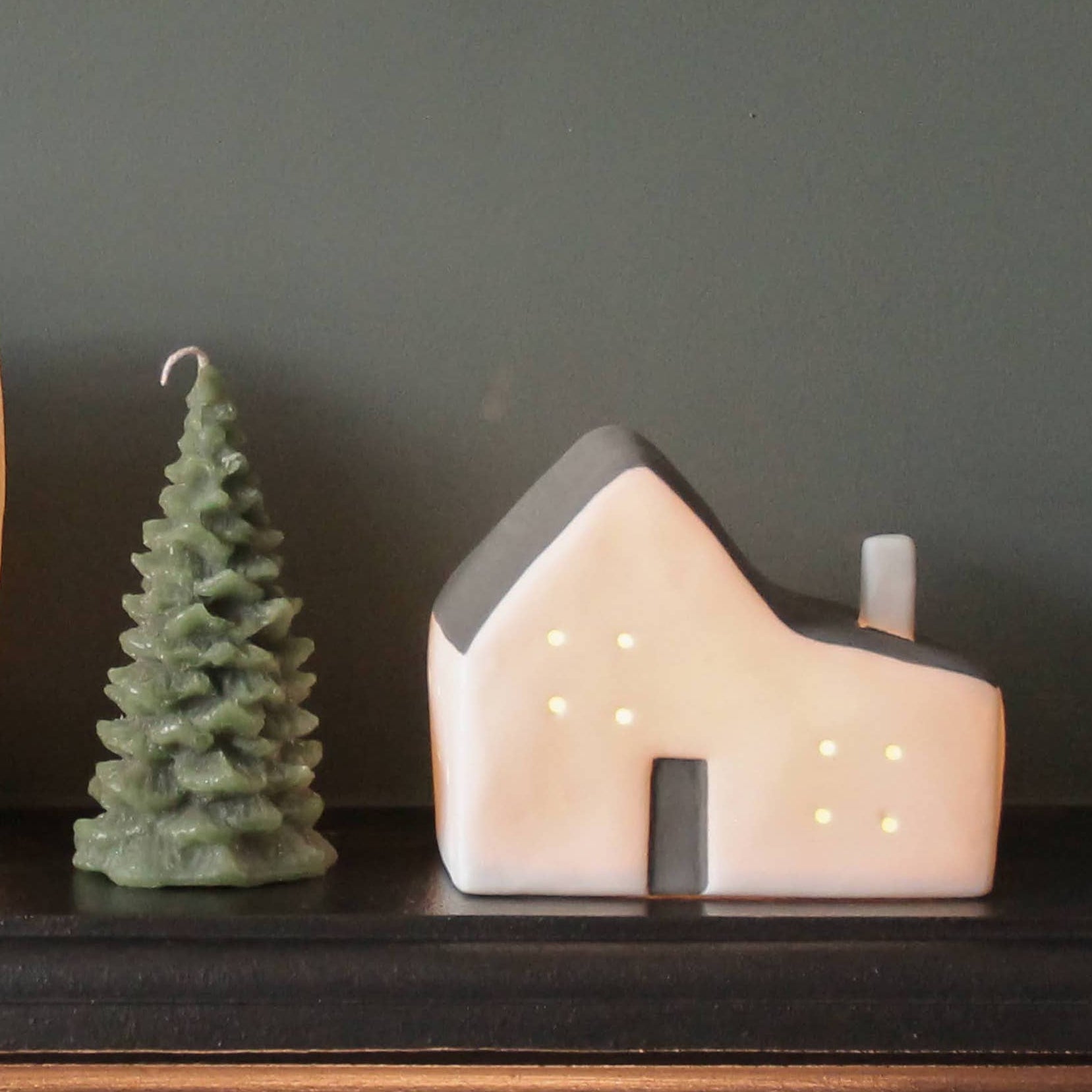 ceramic house-shaped led lamps white with a grey roof