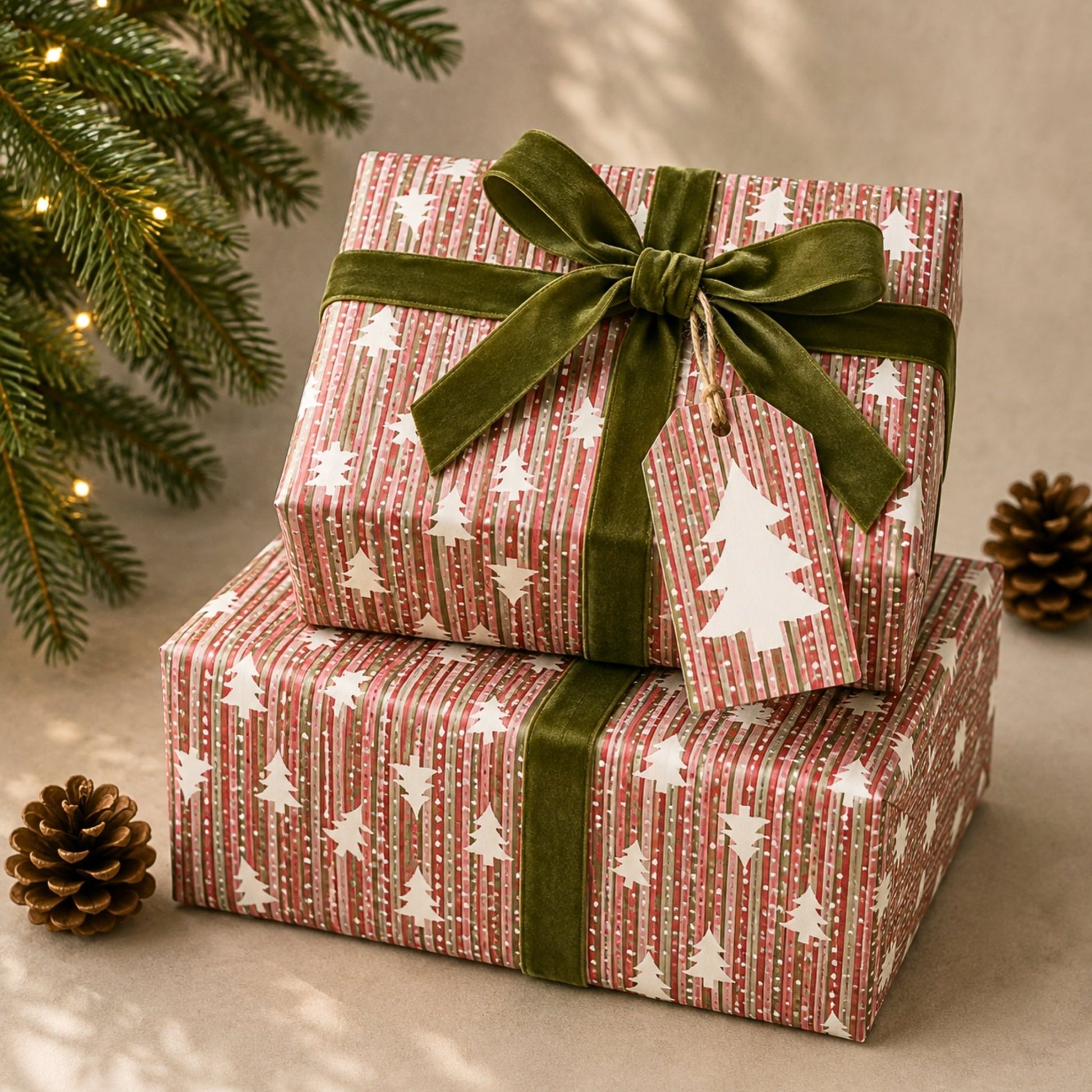 Festive Stripe Christmas Tree Gift Wrapping Paper - Mac and Lilly