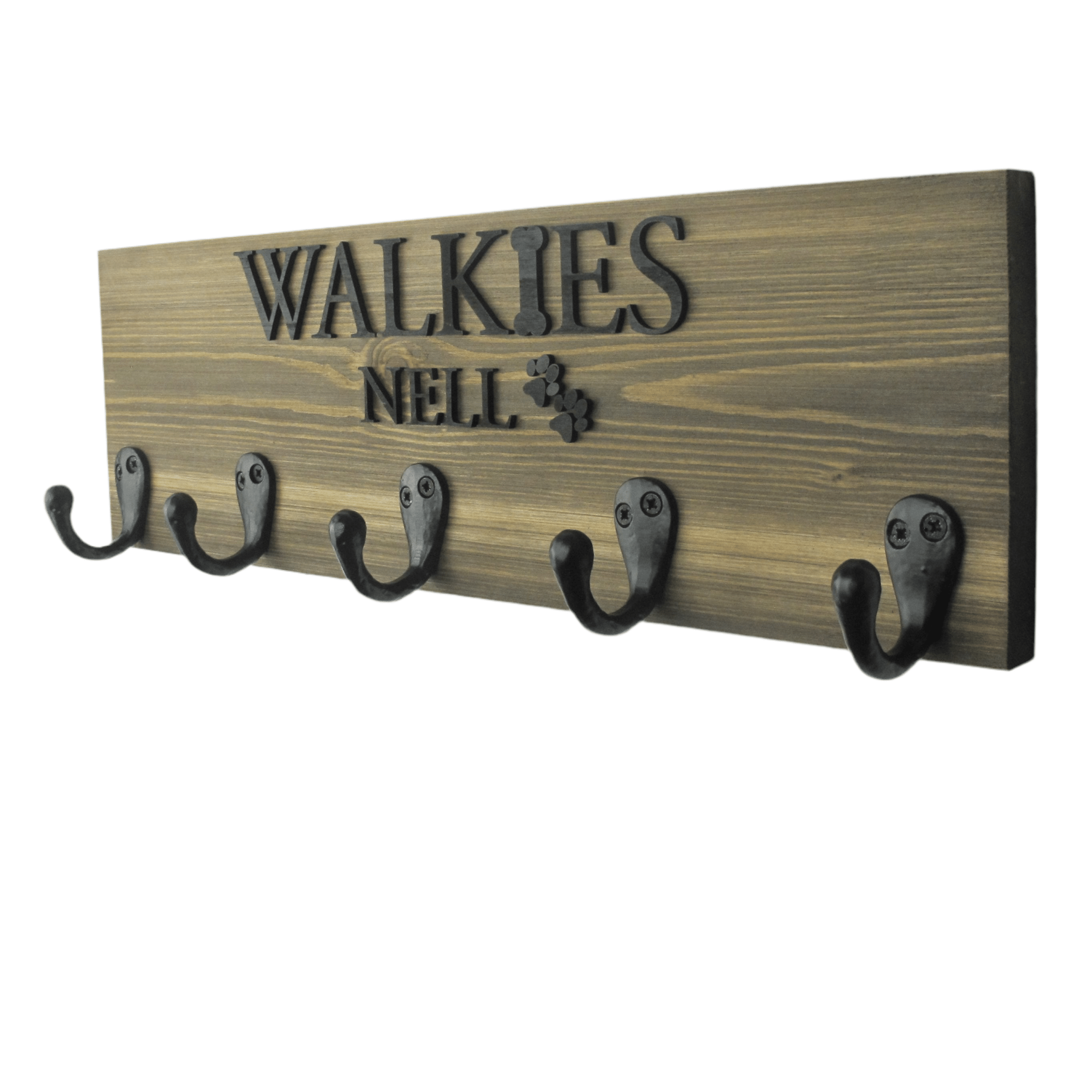 Personalised Dog Lead Hook | Black Raised Lettering - Mac and Lilly