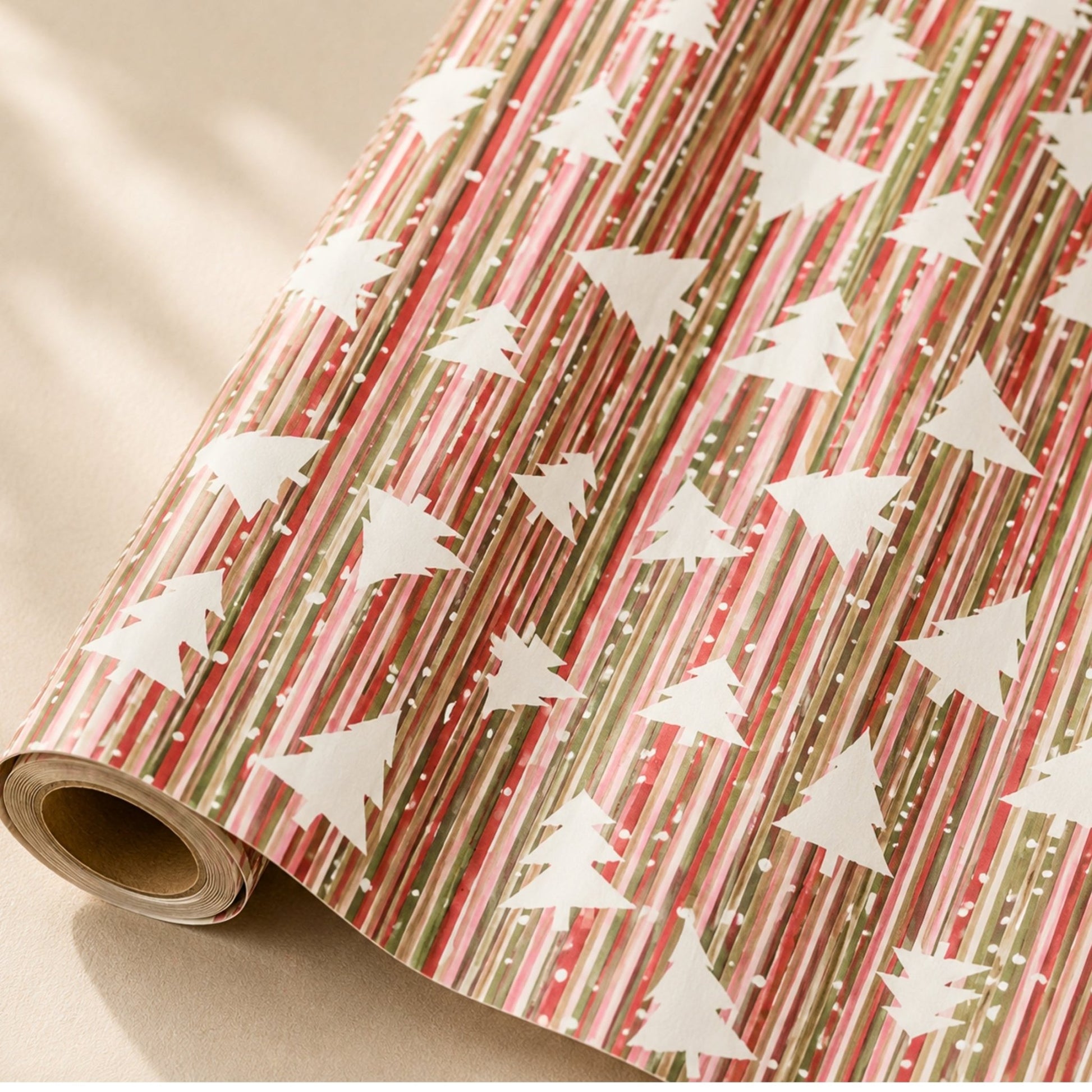 Festive Stripe Christmas Tree Gift Wrapping Paper - Mac and Lilly