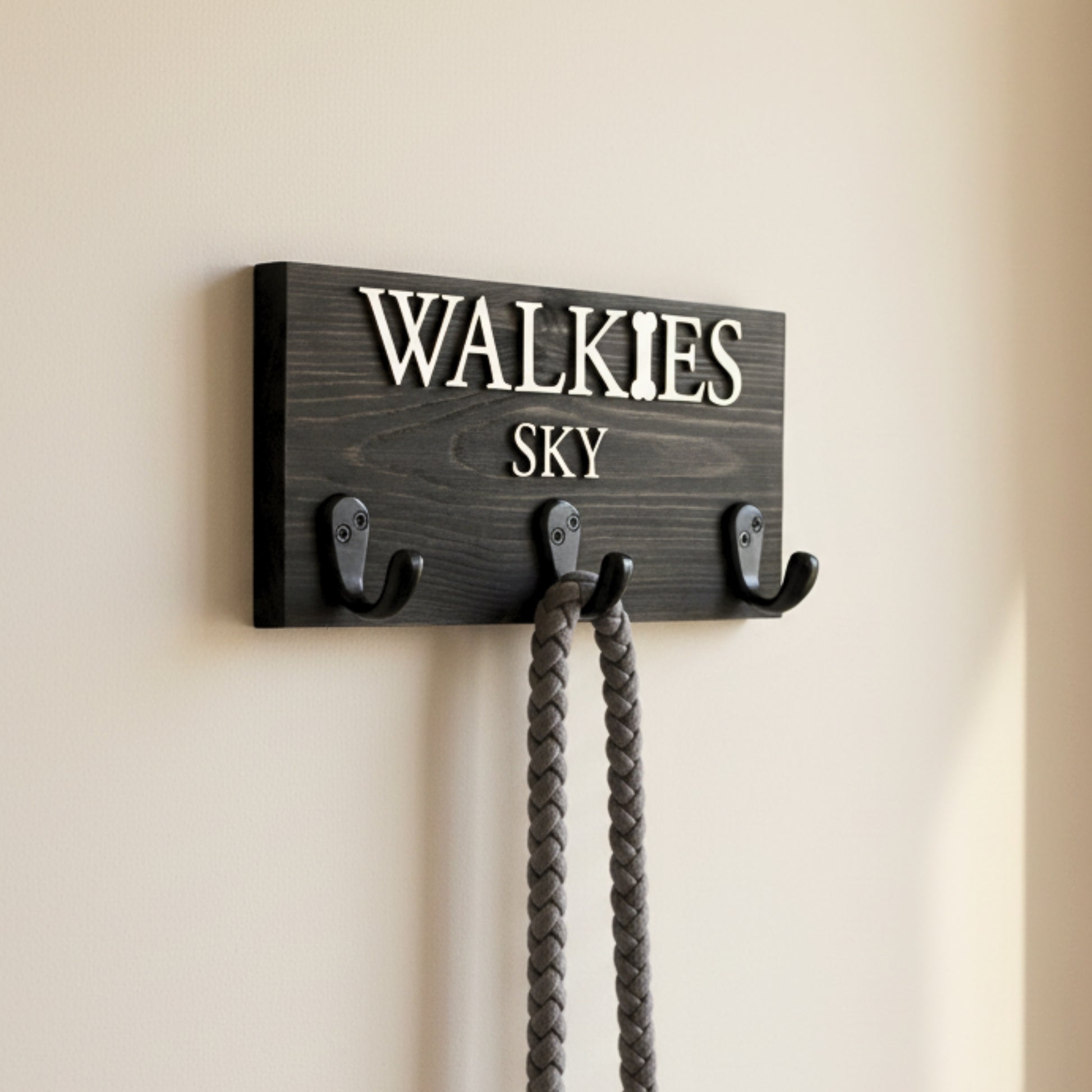 Personalised Solid Wood Dog Lead Hook - Mac and Lilly