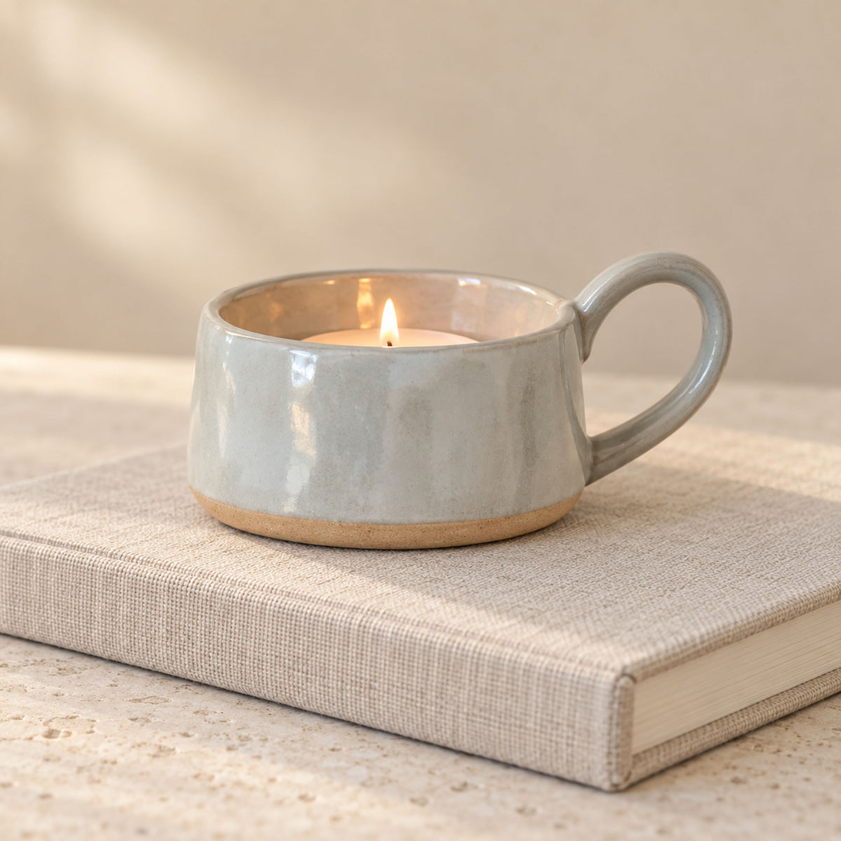 Ceramic Glazed Tea Light Holder with a Handle