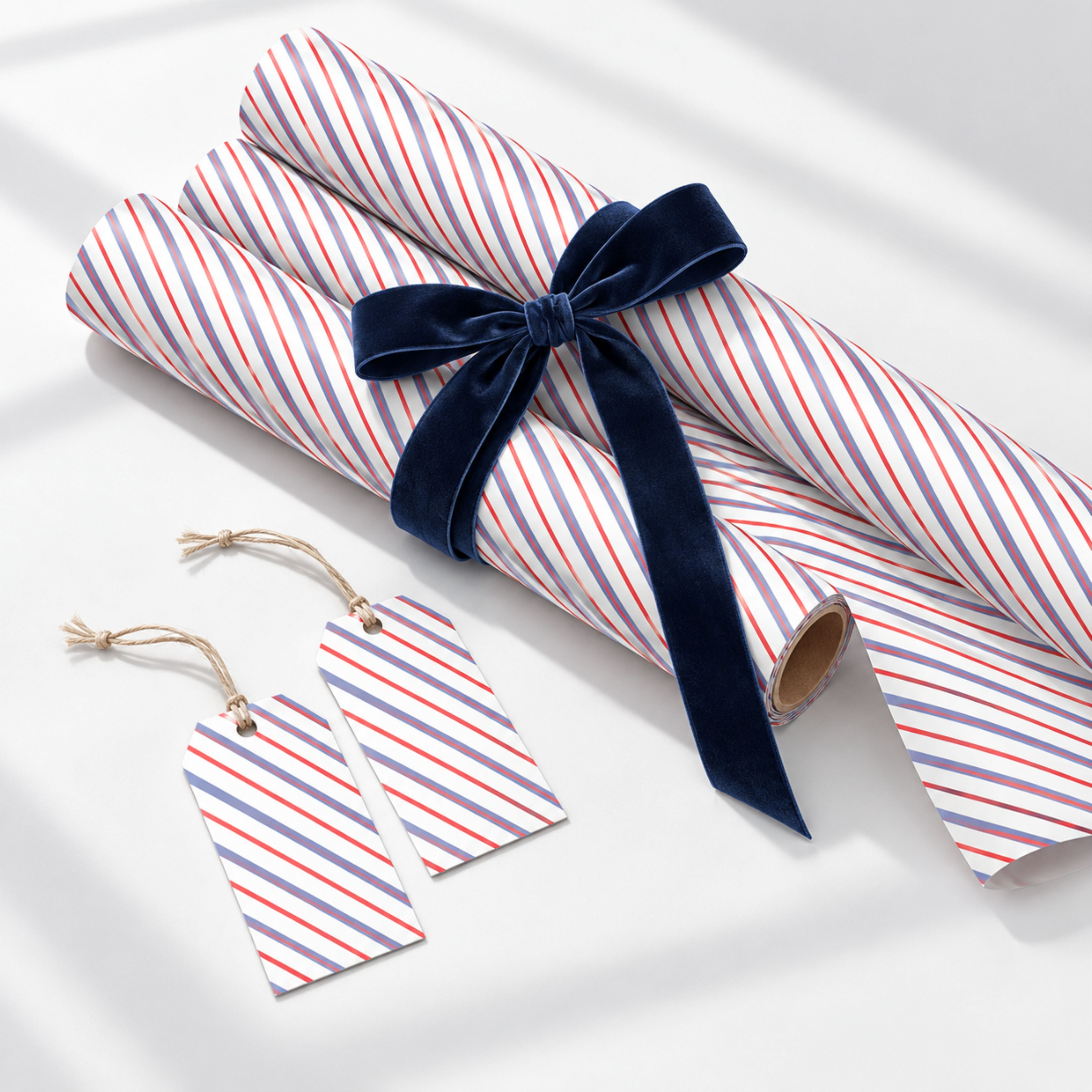 Red & Blue Stripe Wrapping Paper | Large 50 × 85cm Sheets | 140gsm | Matching Gift Tags