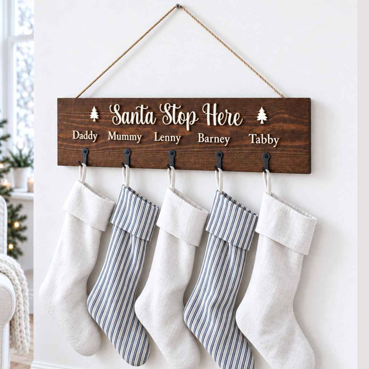 Personalised 'Santa Stop Here' Stocking Hanger | Various Sizes - Mac and Lilly