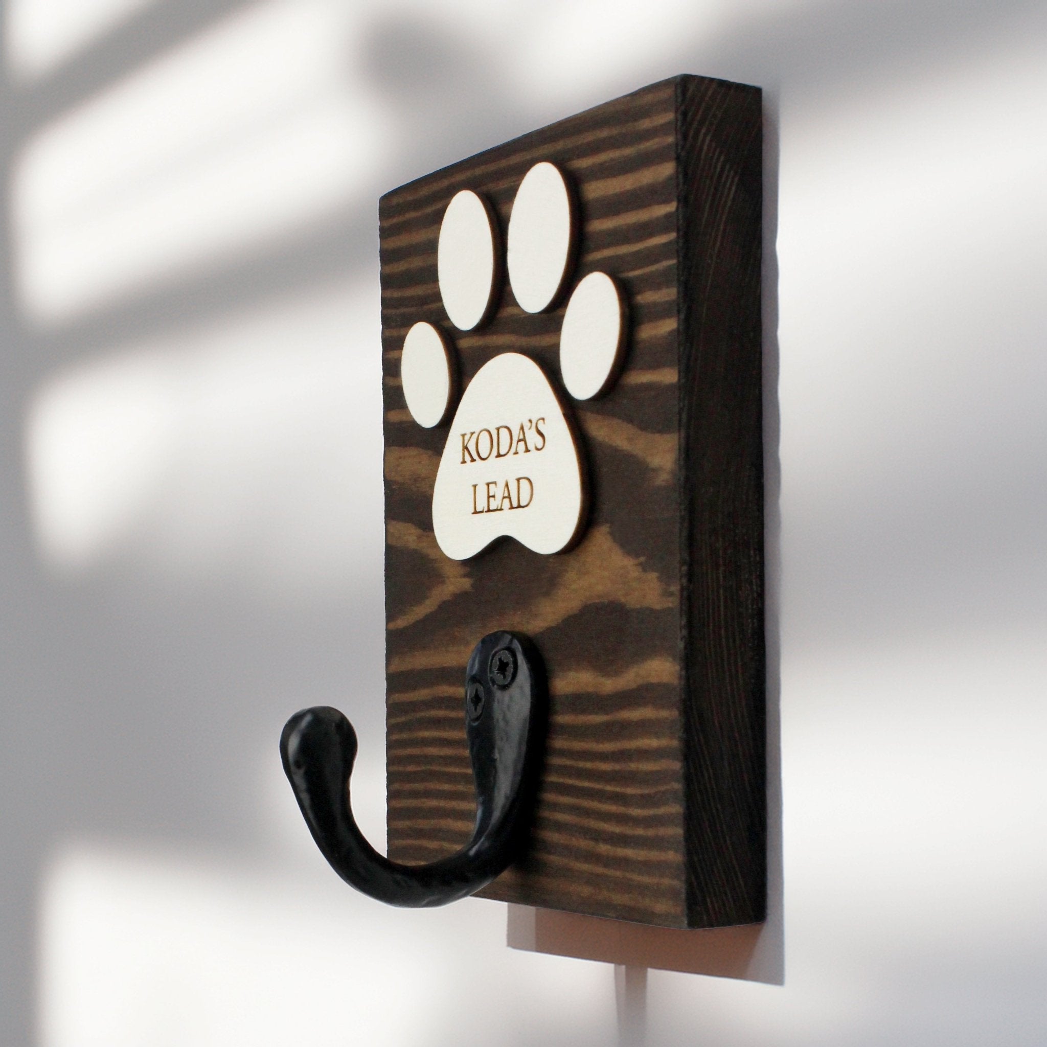 Personalised Single Dog Lead Hook Sign with Engraved Paw - Mac and Lilly