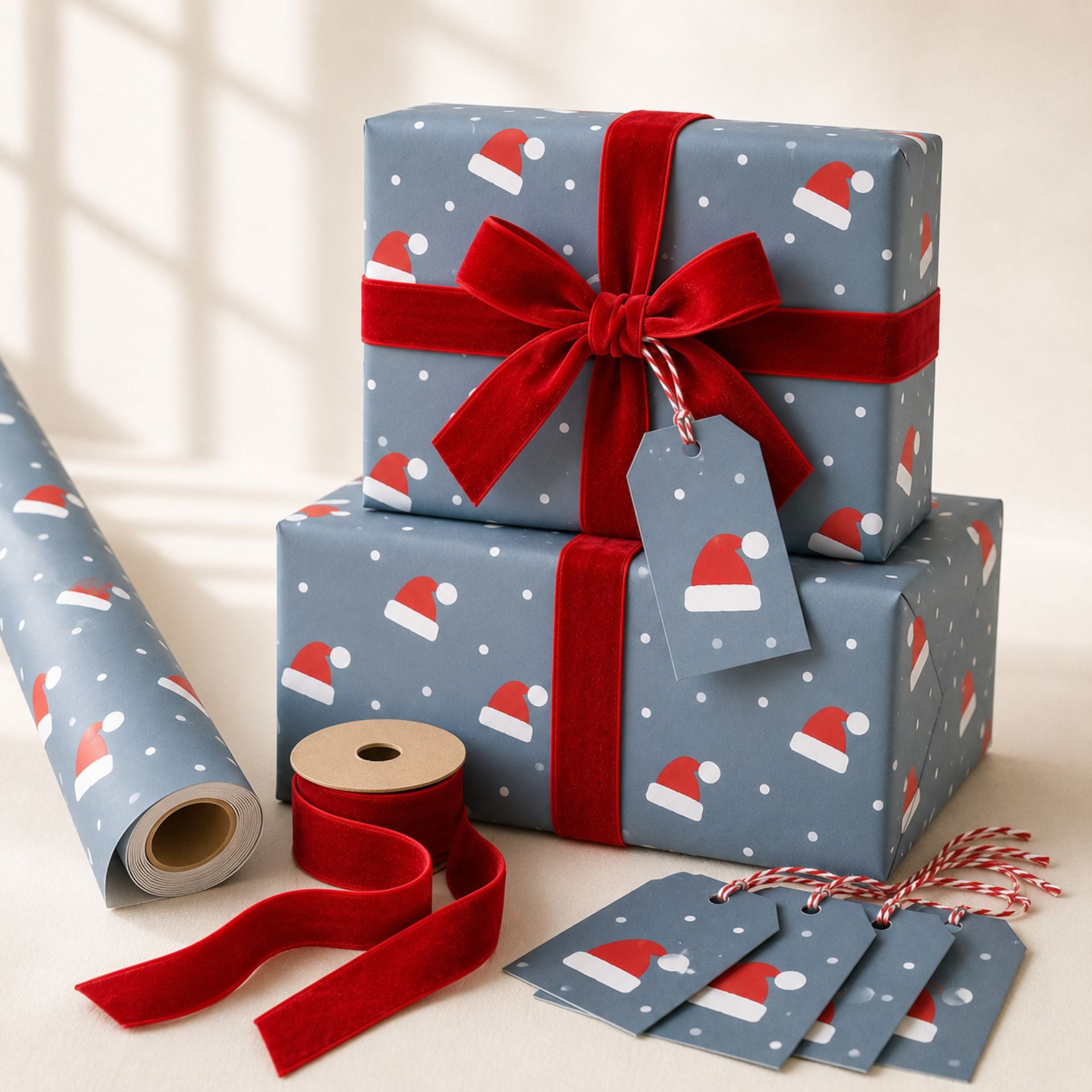 Santa Hat Snowflake Gift Wrap - Mac and Lilly