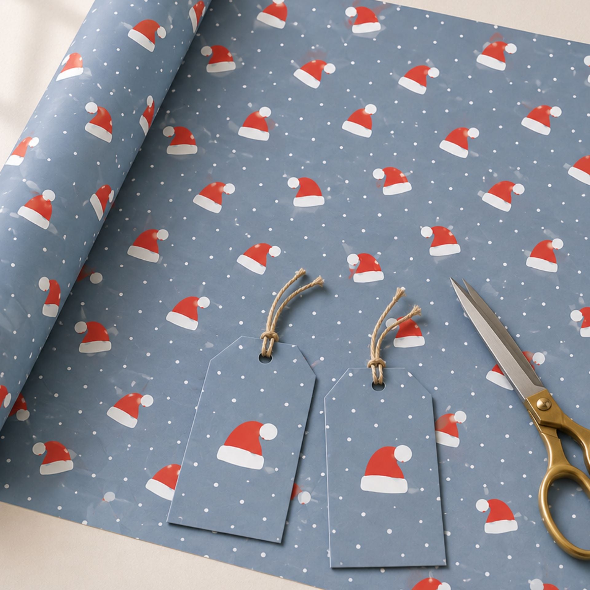Santa Hat Snowflake Gift Wrap - Mac and Lilly