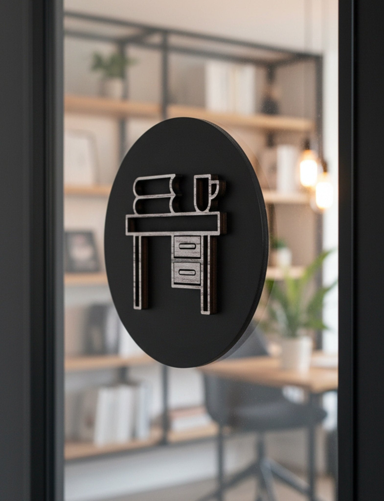 Office Desk with Files and Coffee Cup Door Plaque – Available in Two Sizes - Mac and Lilly
