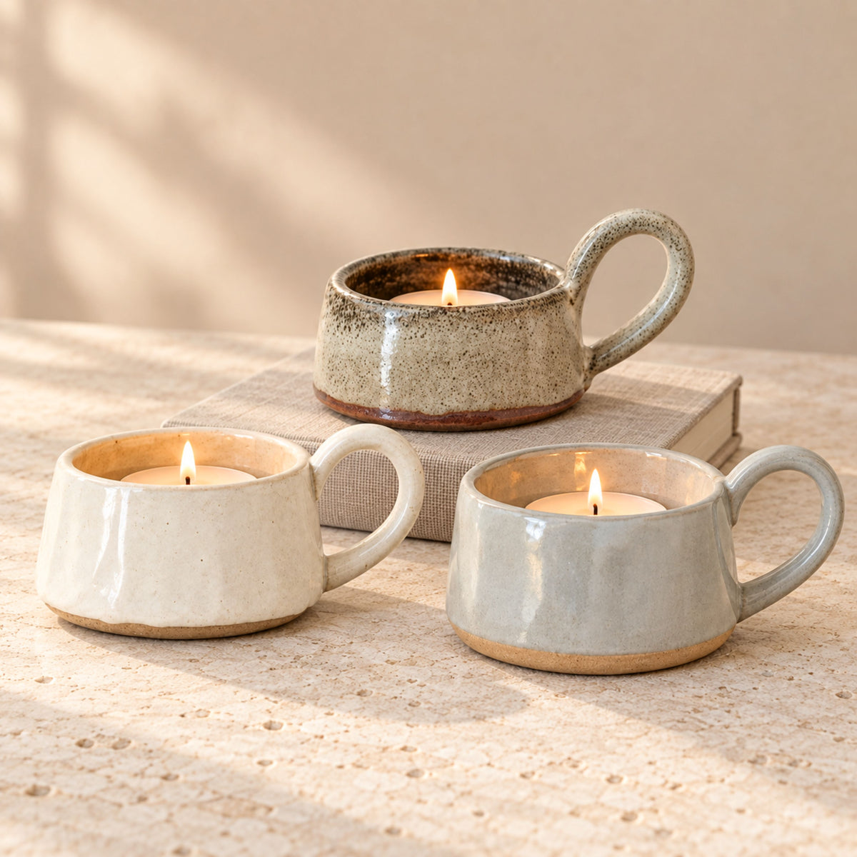 Ceramic Glazed Tea Light Holder with a Handle – Mac and Lilly