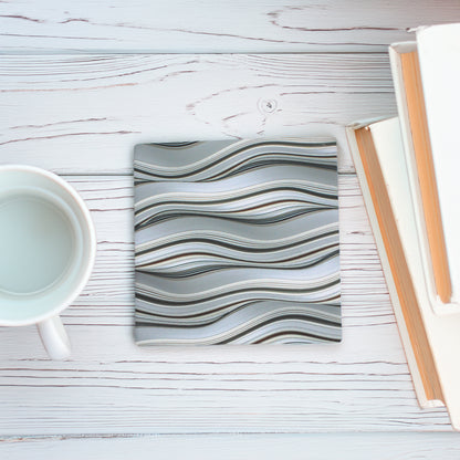 Grey Waves Pattern Ceramic Coaster