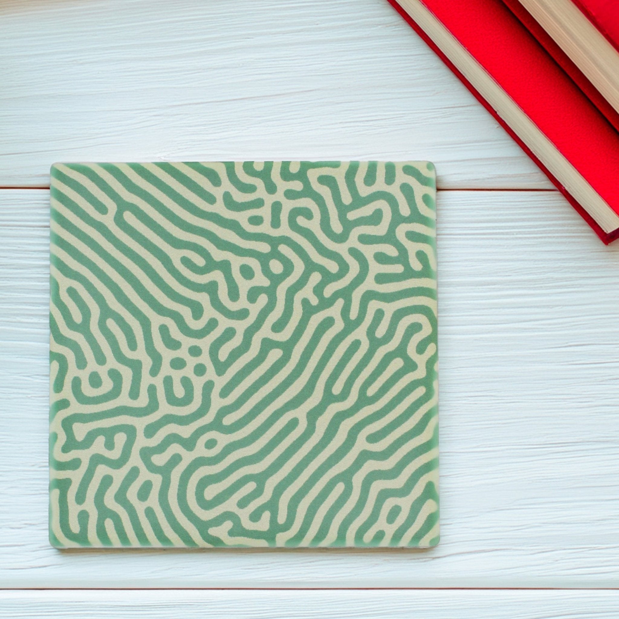Abstract Green Pattern Ceramic Coaster - Mac and Lilly