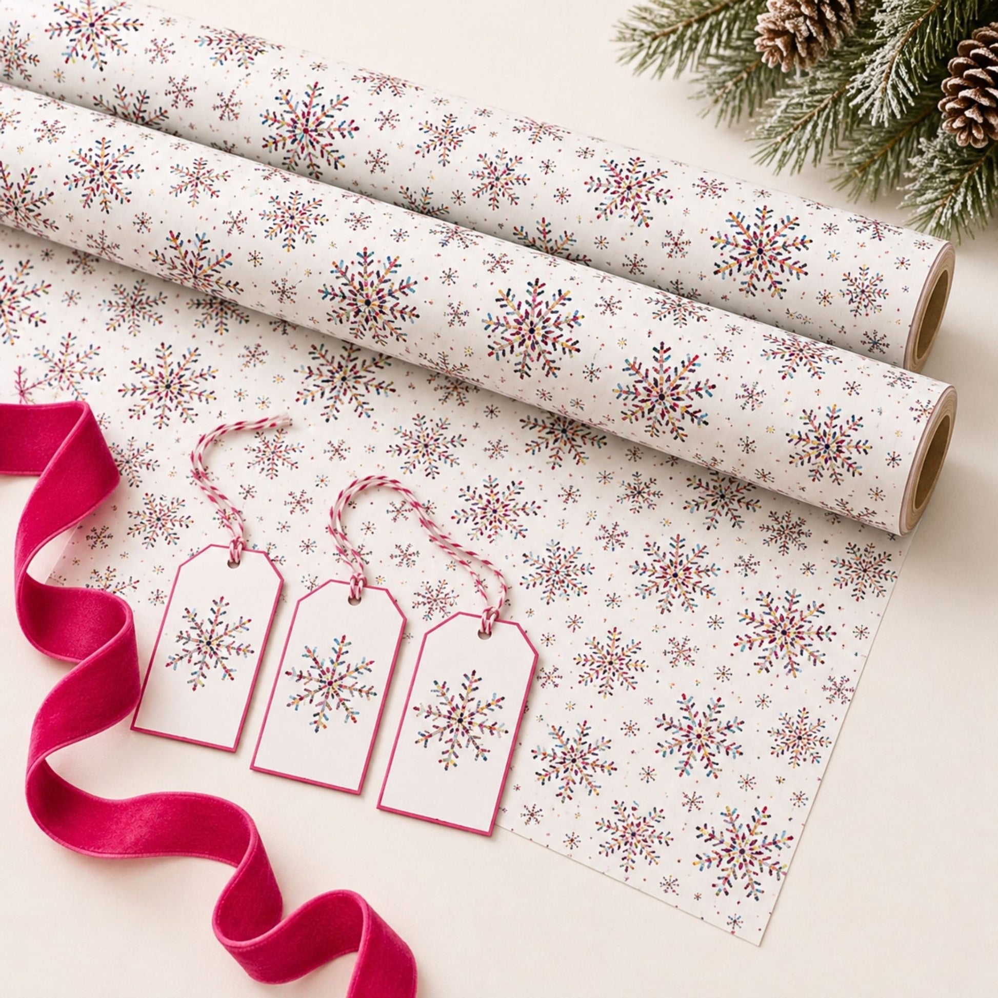 Vibrant Multi-Coloured Snowflake Christmas Gift Wrap Set - Mac and Lilly