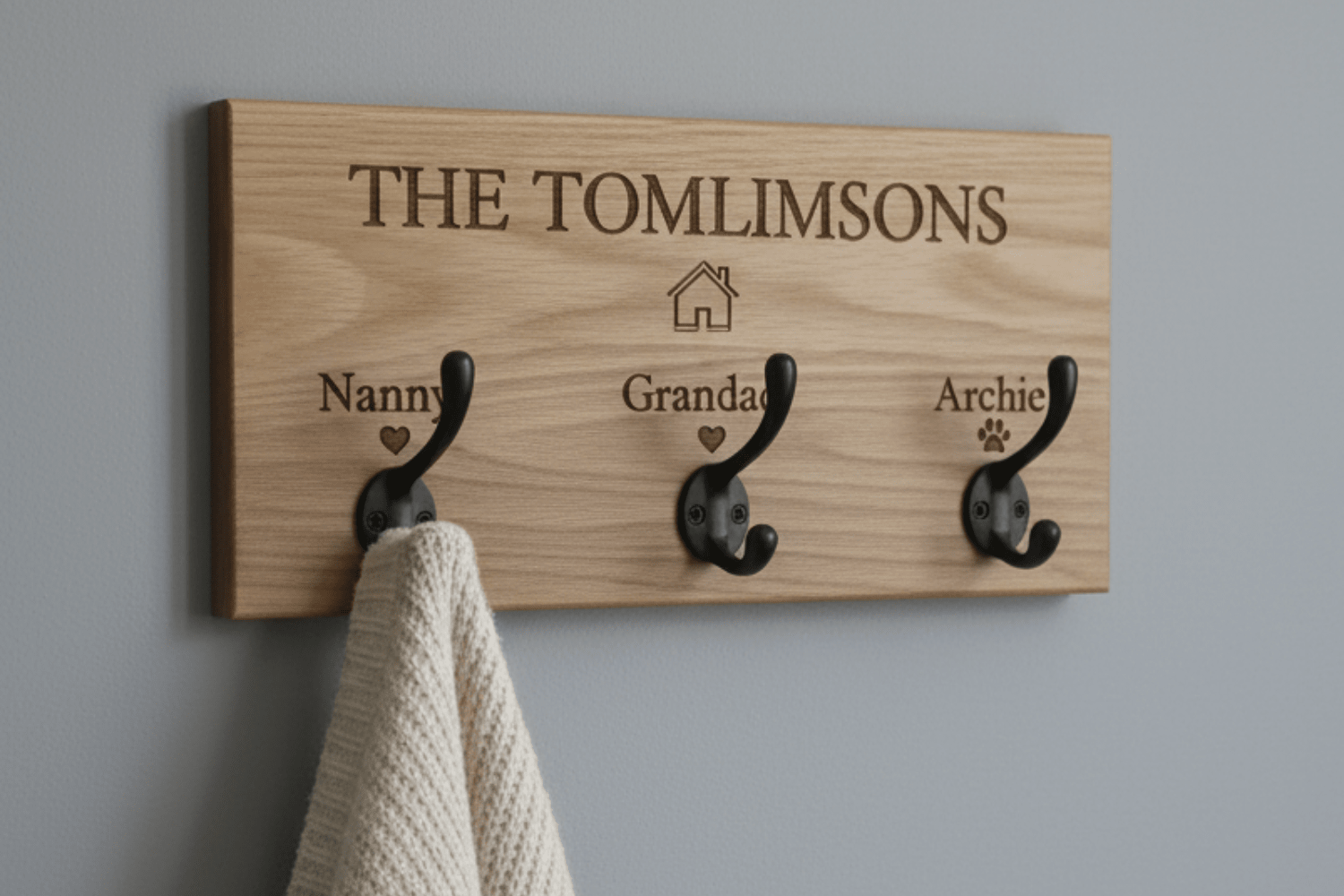 Personalised Family Coat Hook - Oak or Walnut - Mac and Lilly