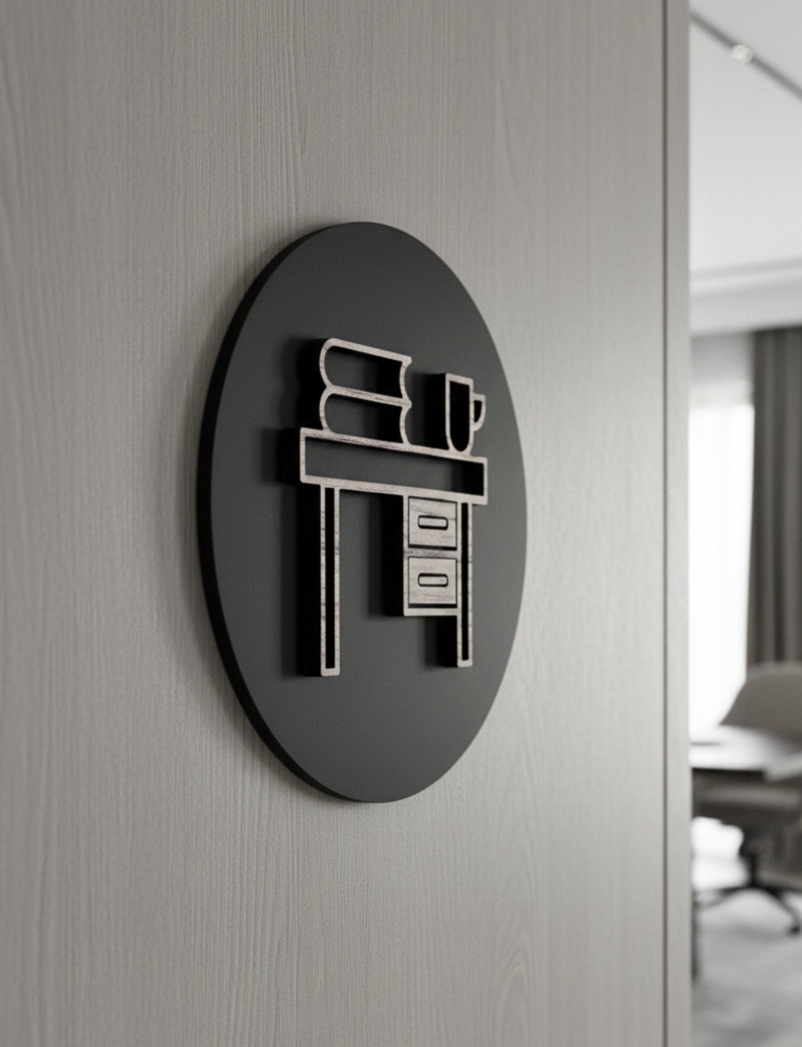 Office Desk with Files and Coffee Cup Door Plaque – Available in Two Sizes - Mac and Lilly
