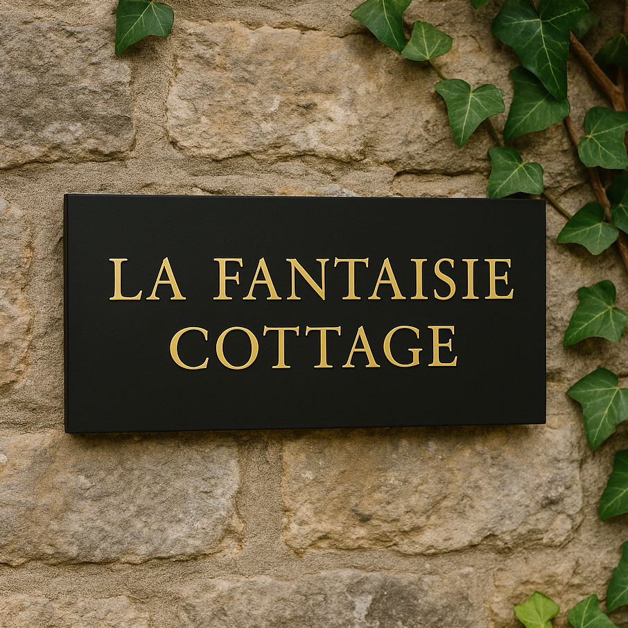 compact house sign with raised gold design against a thick matte base perfect for smaller homes with less space