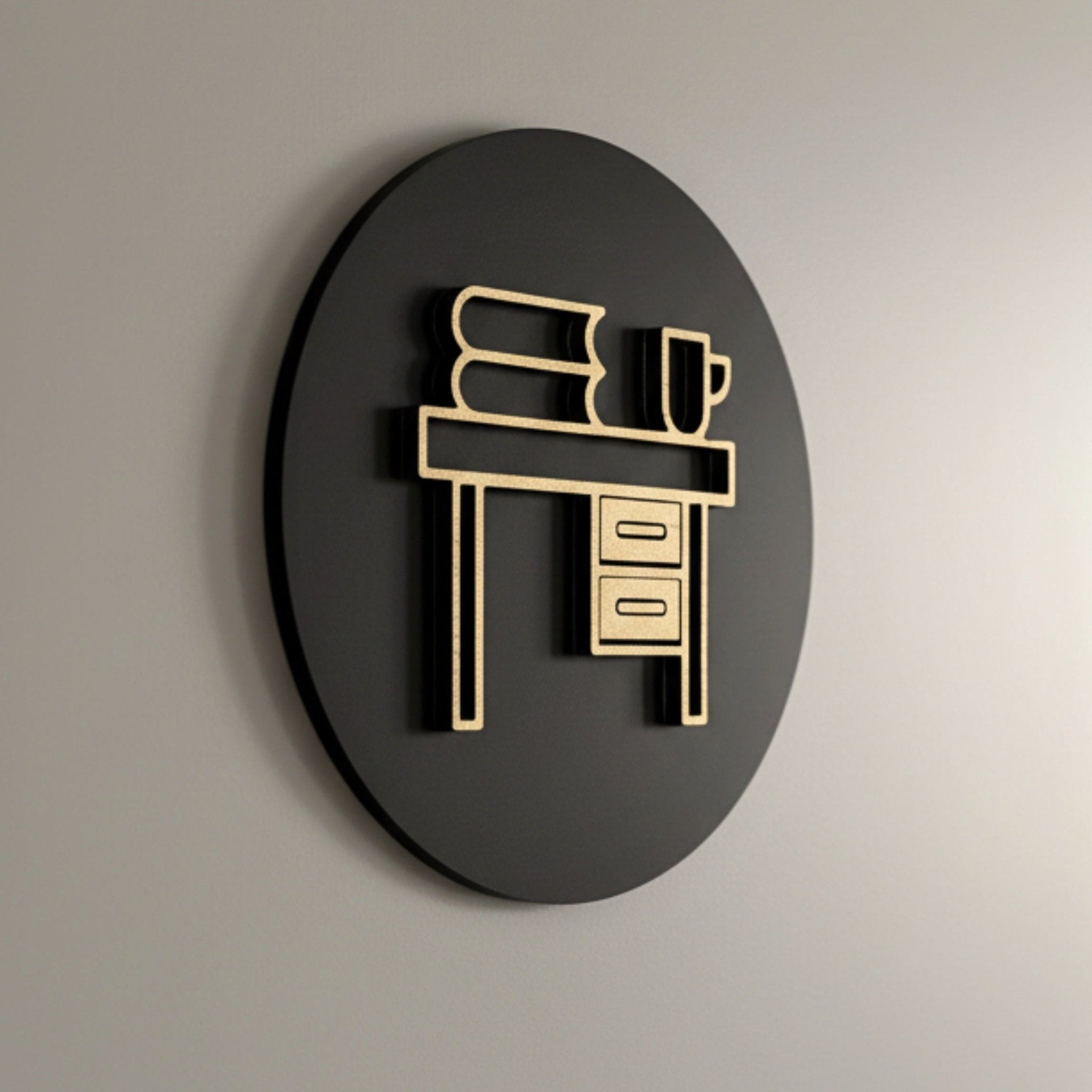 Office Desk with Files and Coffee Cup Door Plaque – Available in Two Sizes - Mac and Lilly