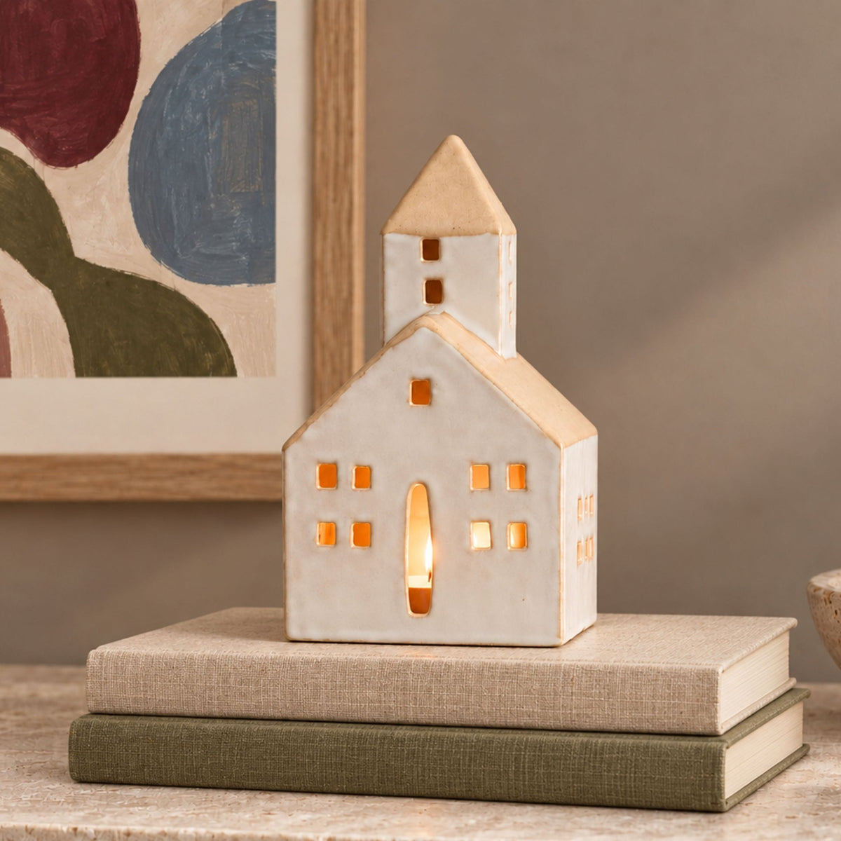 White Church House Ceramic Tea light Holder - Mac and Lilly
