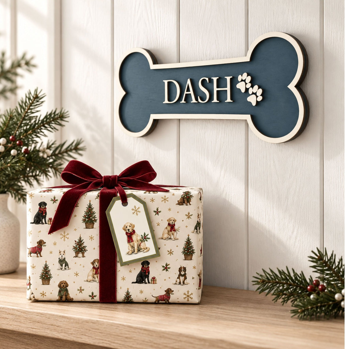 Festive Dog Christmas Wrapping Paper | Large 50 x 85cm Sheets | 140gsm | Matching Gift Tags - Mac and Lilly
