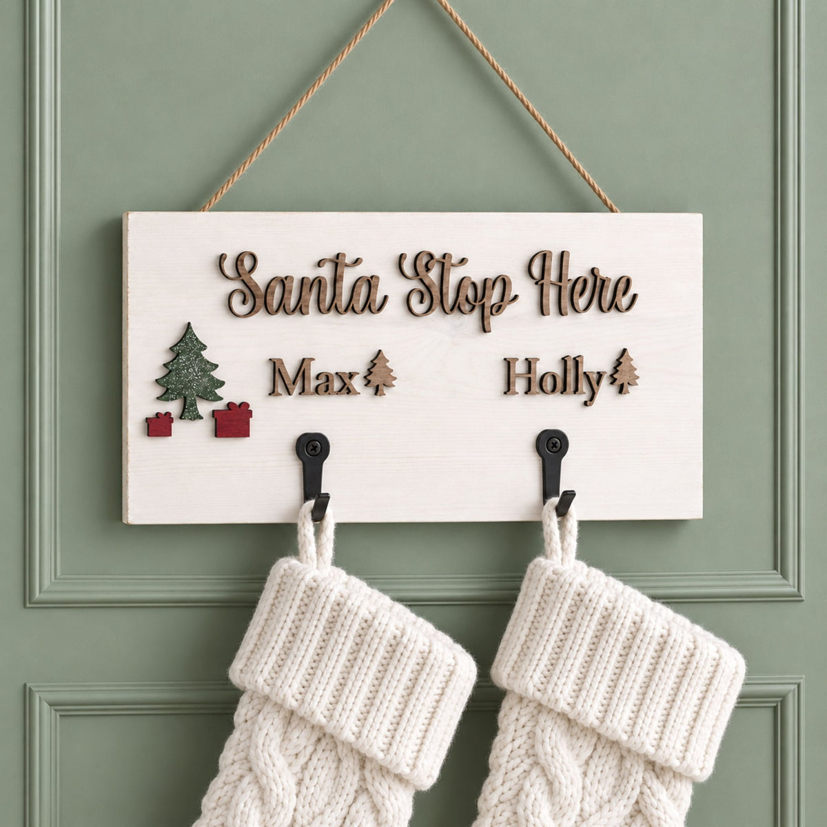 Personalised Family Christmas Stocking Holder with Raised Walnut Names | Various Sizes - Mac and Lilly